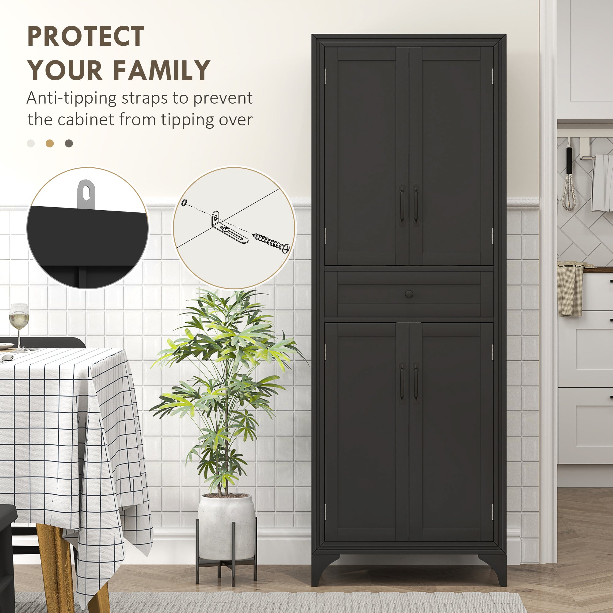 Storage Cabinet Kitchen Pantry 4 Door Black 66.9"H-DECOROLALA