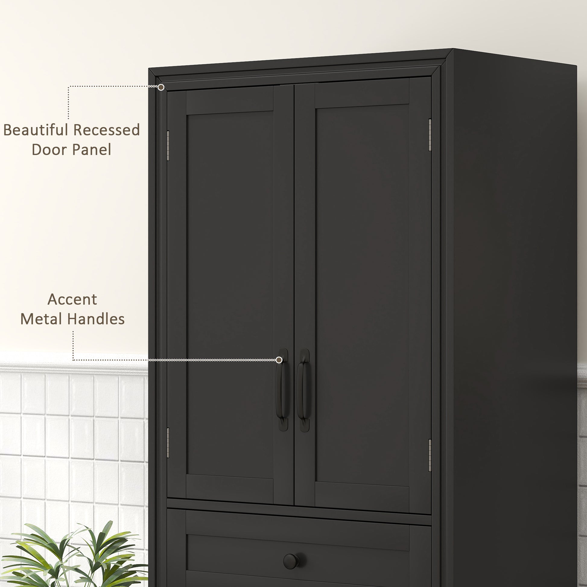 Storage Cabinet Kitchen Pantry 4 Door Black 66.9"H-DECOROLALA