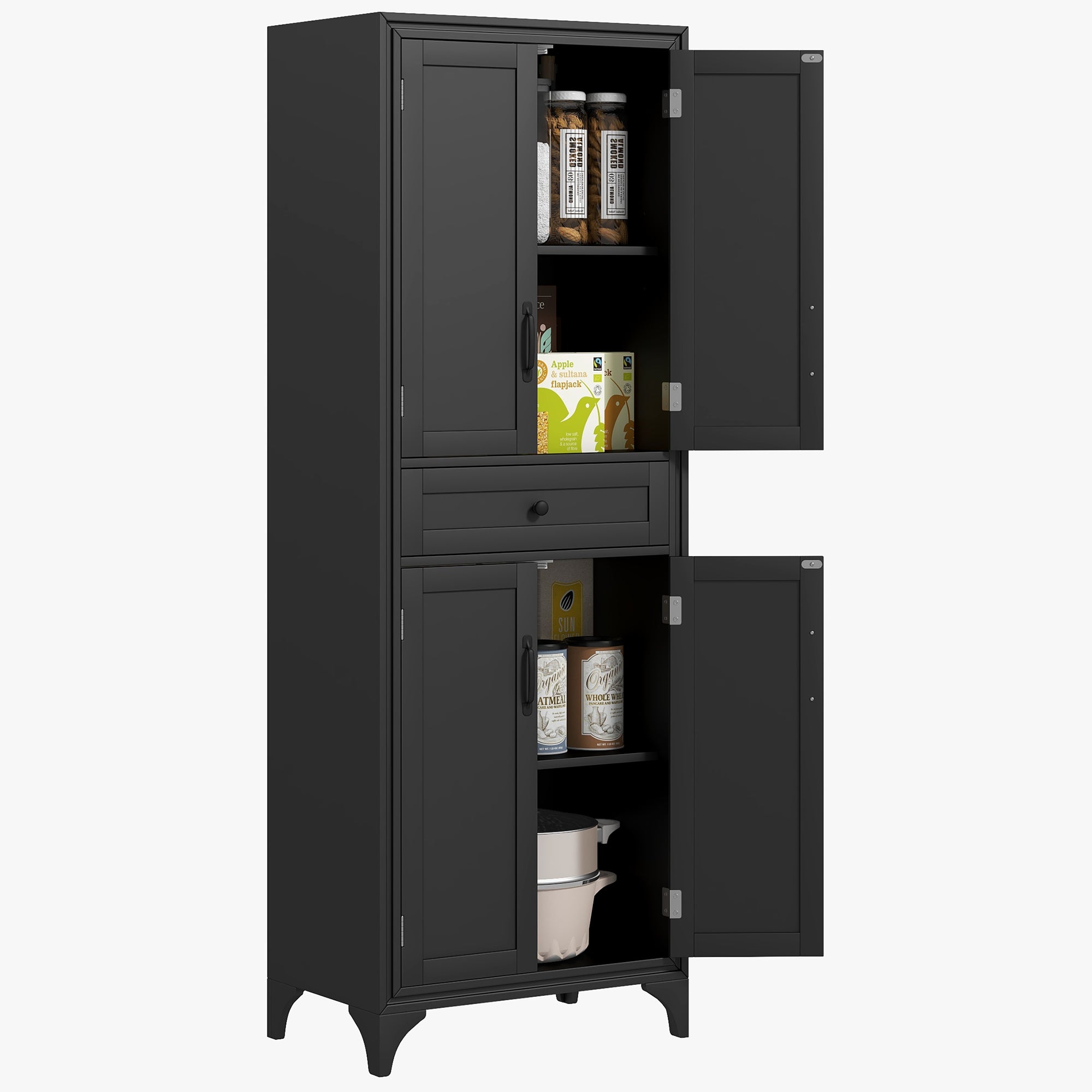Storage Cabinet Kitchen Pantry 4 Door Black 66.9"H-DECOROLALA