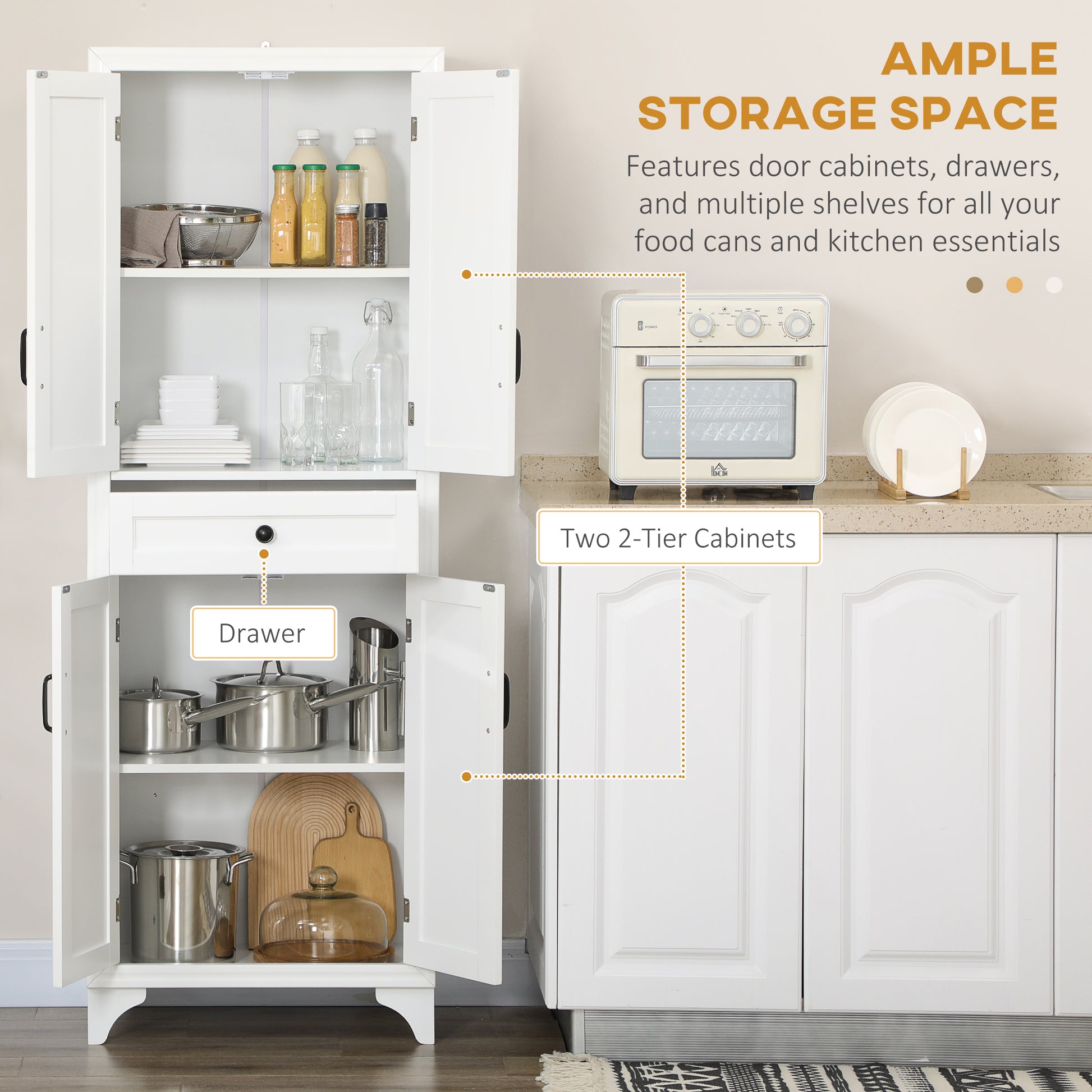 Storage Cabinet Kitchen Pantry 4-Door White MDF 66.9"-DECOROLALA