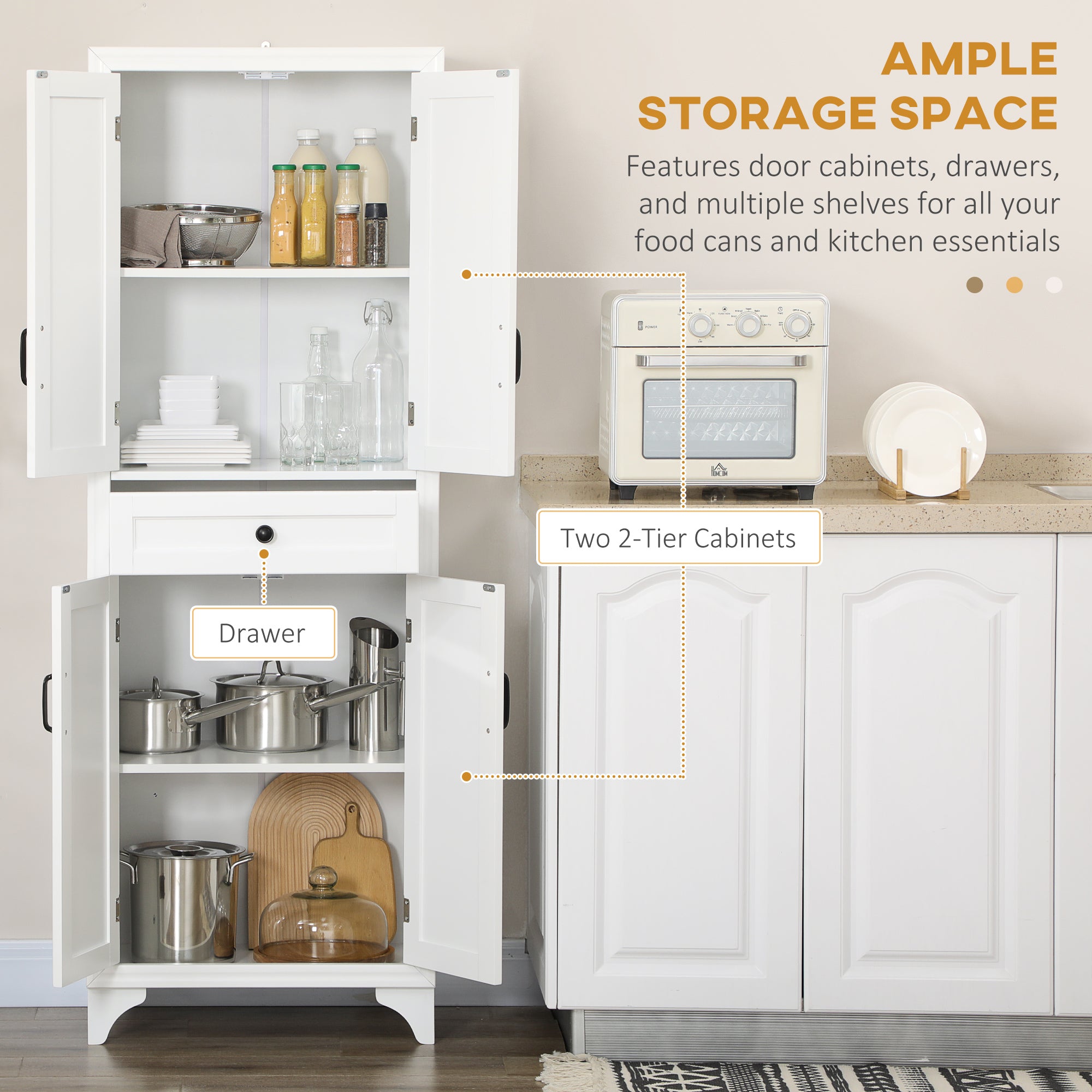 Storage Cabinet Kitchen Pantry 4-Door White MDF 66.9"-DECOROLALA