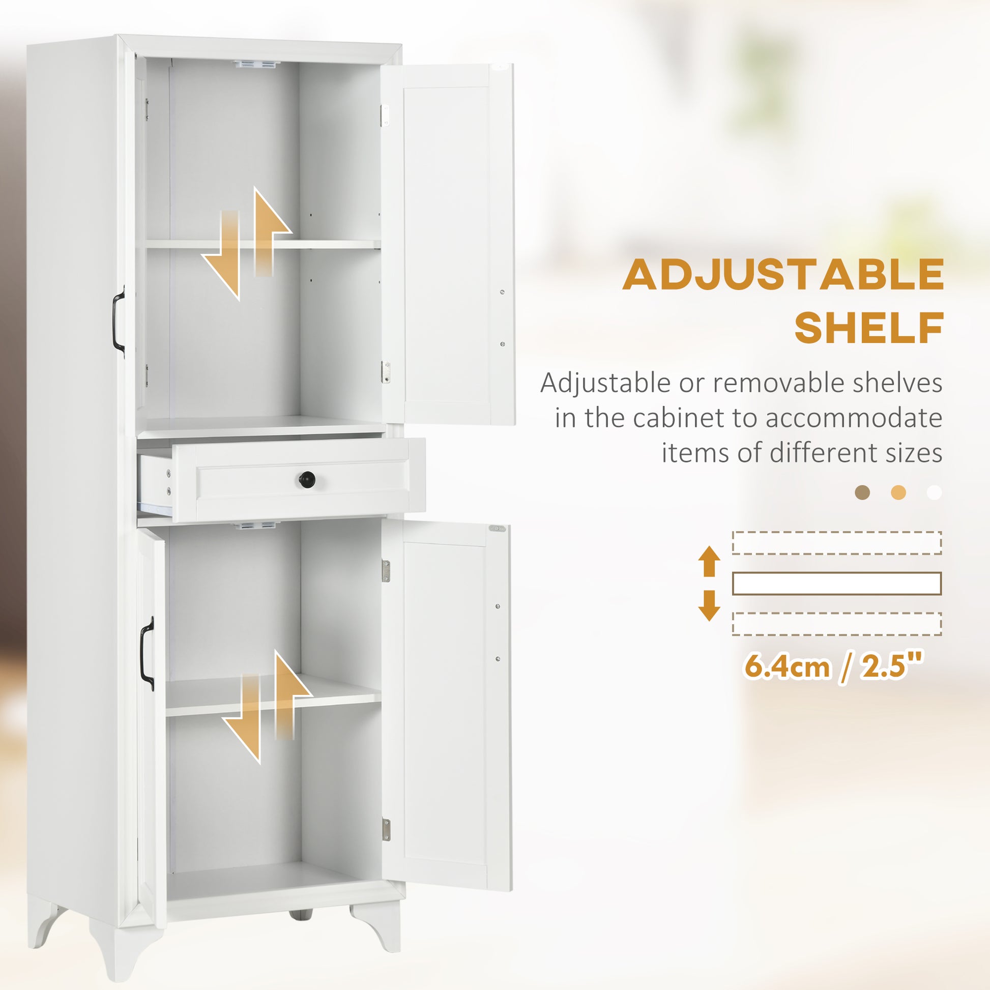 Storage Cabinet Kitchen Pantry 4-Door White MDF 66.9"-DECOROLALA