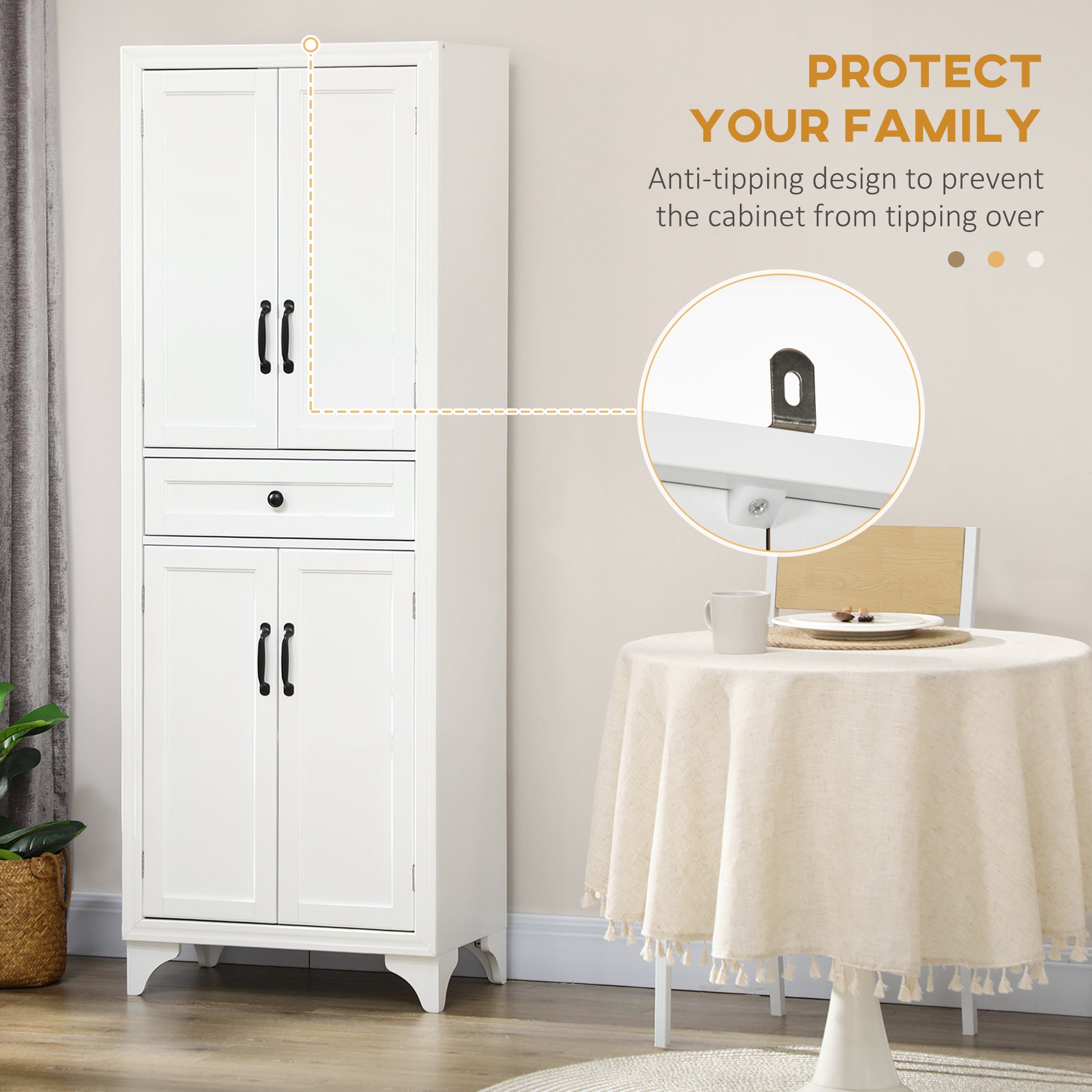 Storage Cabinet Kitchen Pantry 4-Door White MDF 66.9"-DECOROLALA
