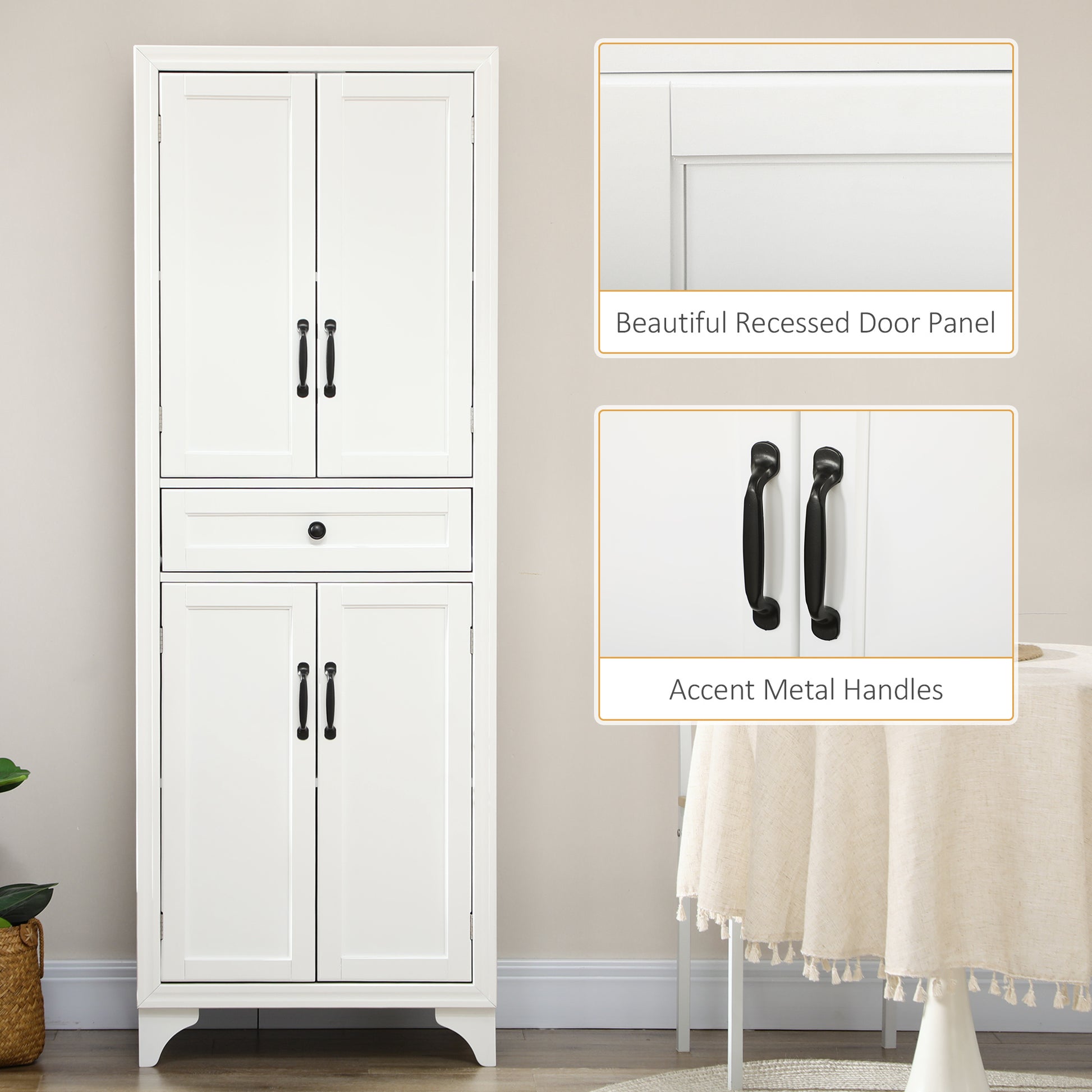 Storage Cabinet Kitchen Pantry 4-Door White MDF 66.9"-DECOROLALA