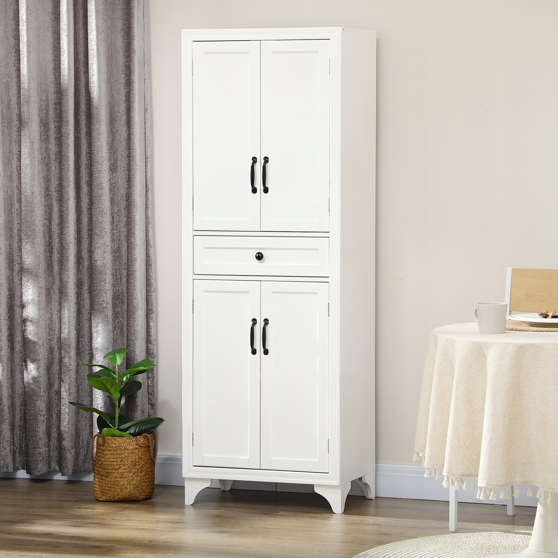 Storage Cabinet Kitchen Pantry 4-Door White MDF 66.9"-DECOROLALA