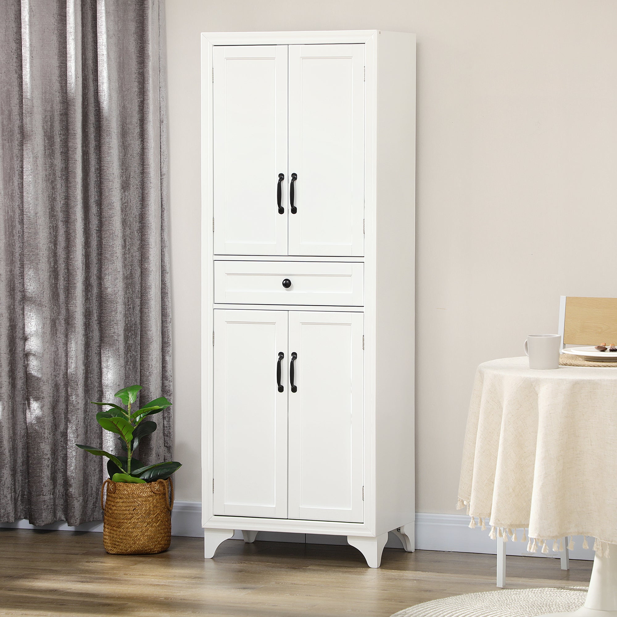 Storage Cabinet Kitchen Pantry 4-Door White MDF 66.9"-DECOROLALA