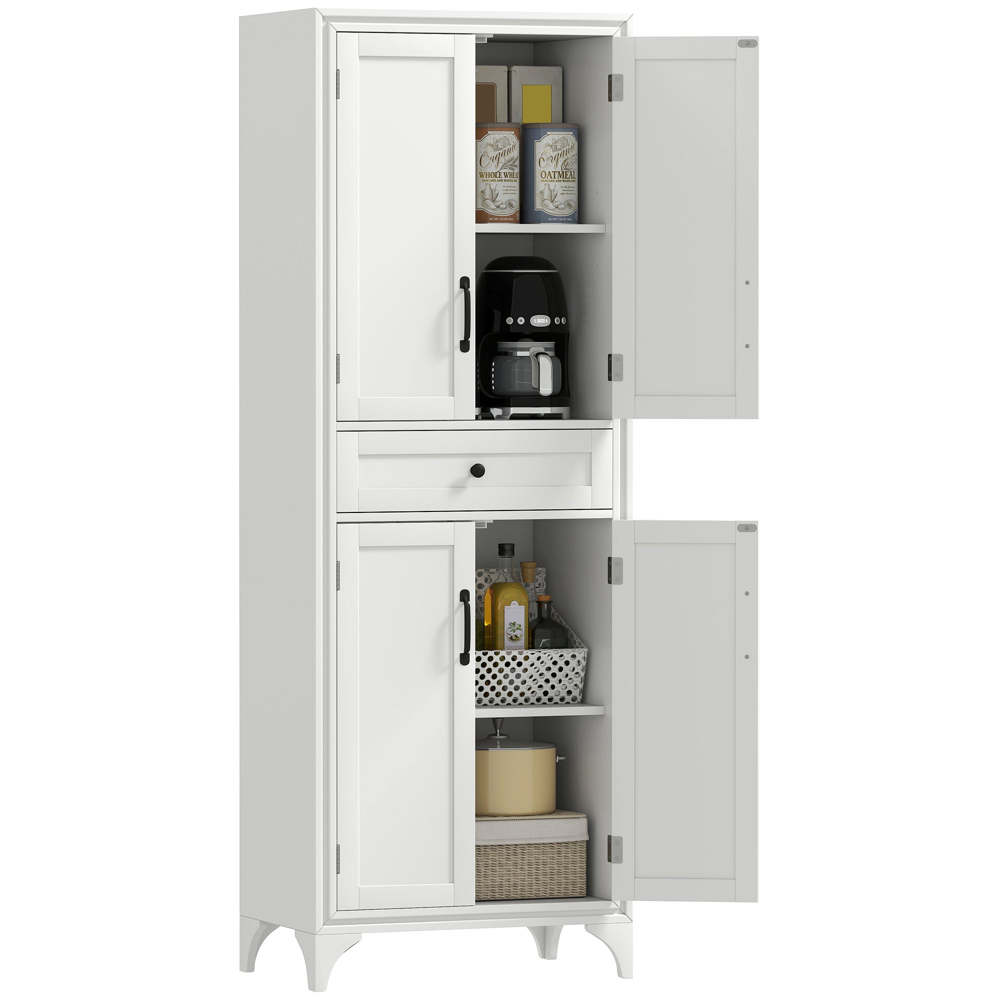 Storage Cabinet Kitchen Pantry 4-Door White MDF 66.9"-DECOROLALA
