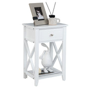 Storage End Bedside Drawer Nightstand w/ Bottom Shelf-White-End & Side Tables-DECOROLALA