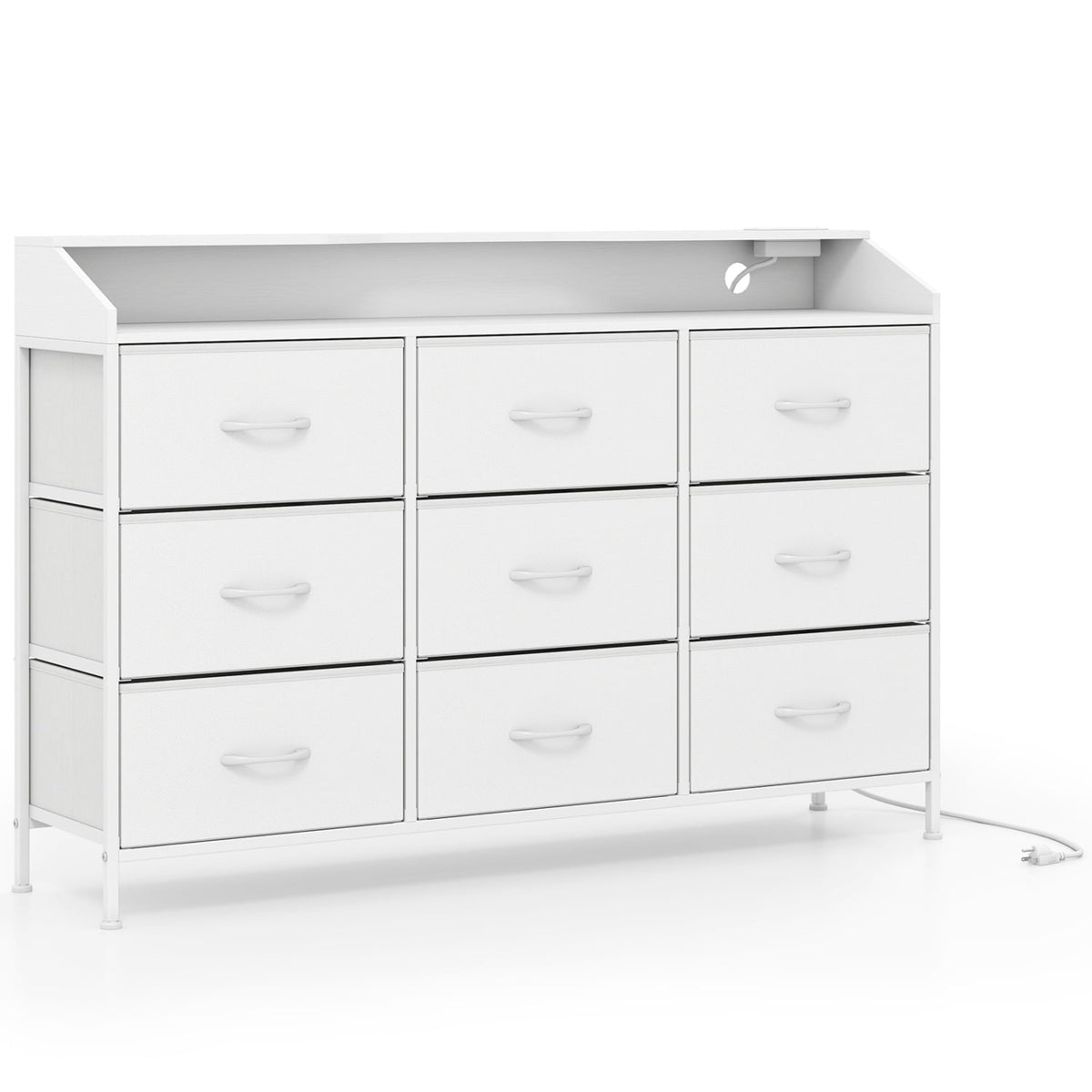 Storage Organizer with LED Lights 9 Fabric Drawers - White (min order qty 2)-Dressers & Chests-DECOROLALA