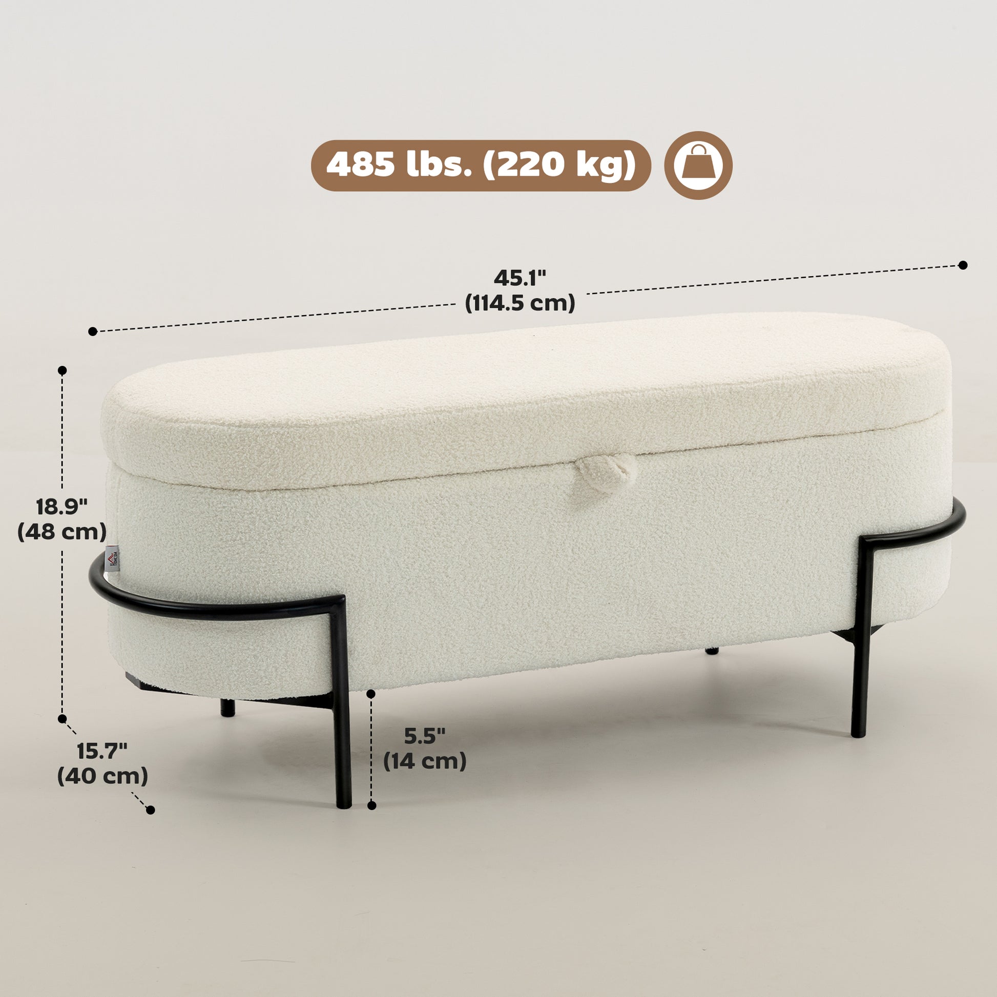Storage Ottoman 45" Sherpa Fleece Cream White-DECOROLALA