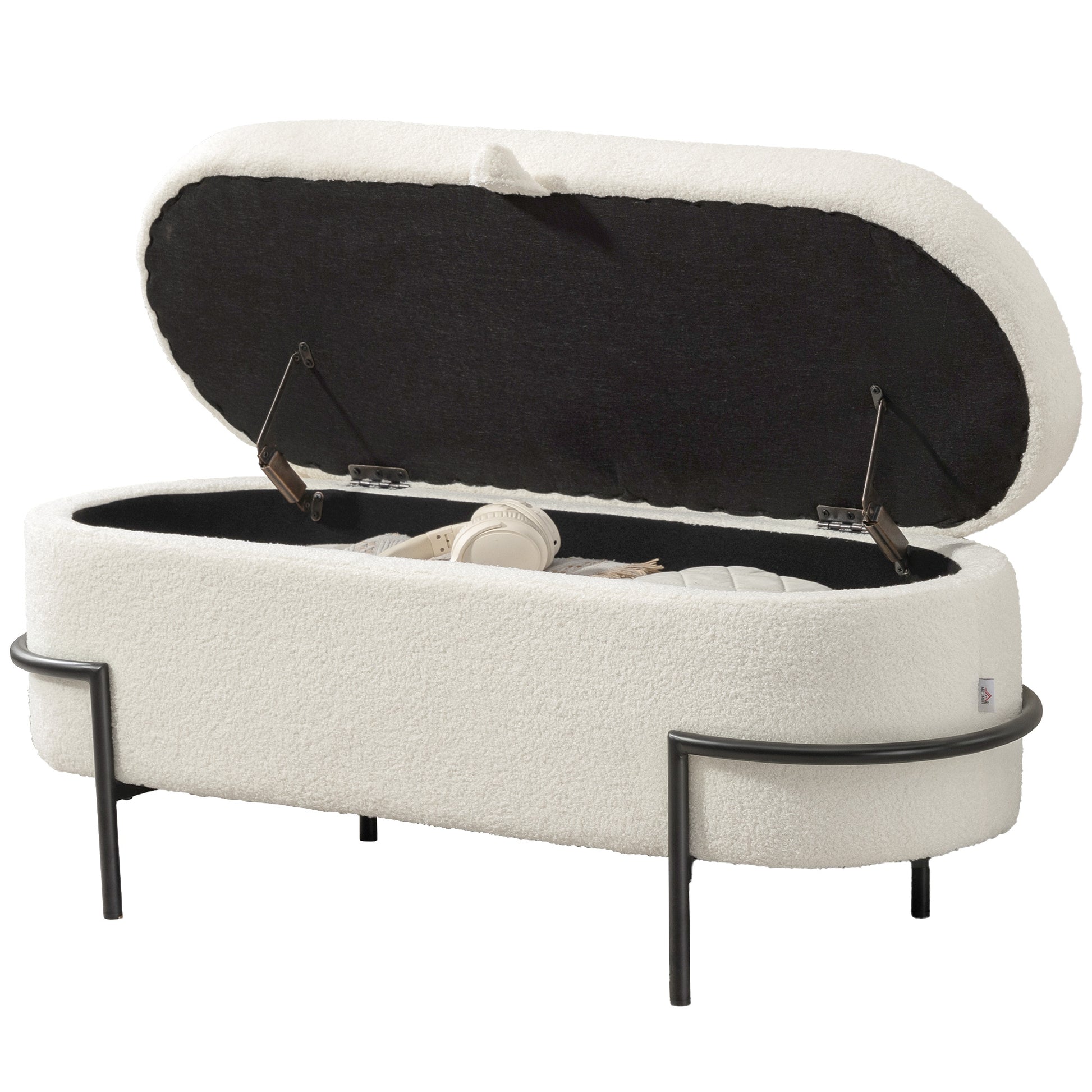 Storage Ottoman 45" Sherpa Fleece Cream White-DECOROLALA