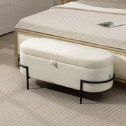 Storage Ottoman 45" Sherpa Fleece Cream White-DECOROLALA