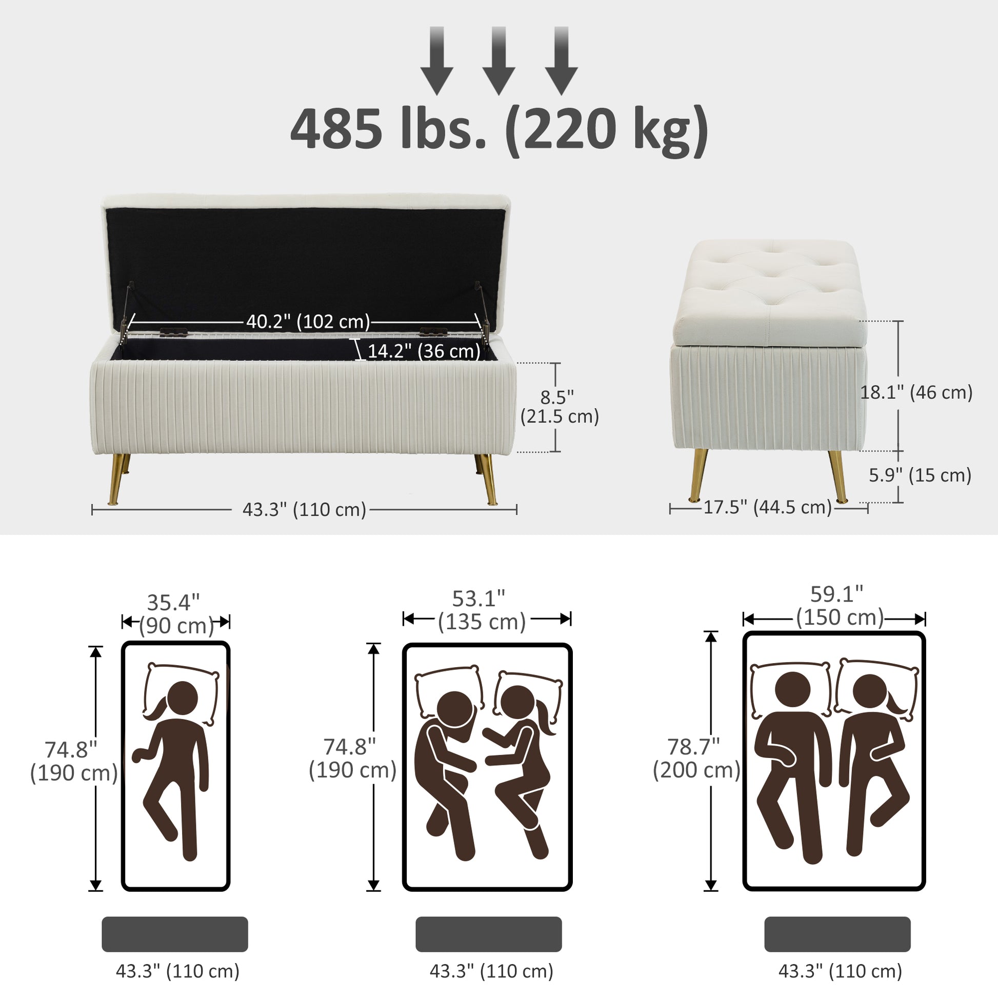 Storage Ottoman Bench 43" Beige - 485lbs Capacity-DECOROLALA