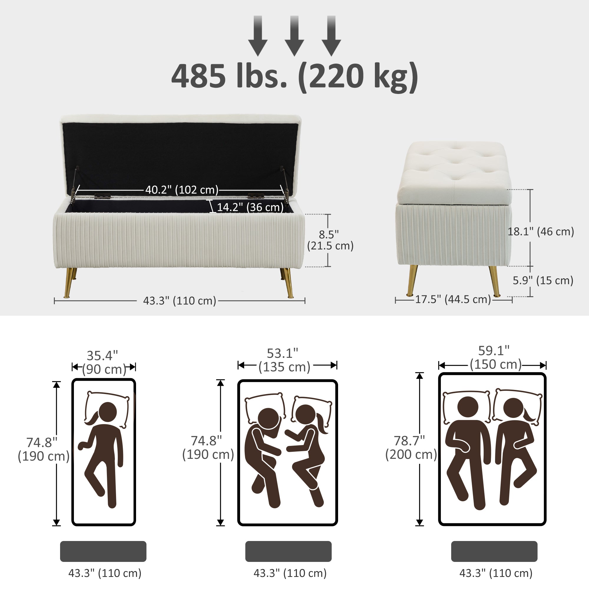 Storage Ottoman Bench 43" Beige - 485lbs Capacity-DECOROLALA