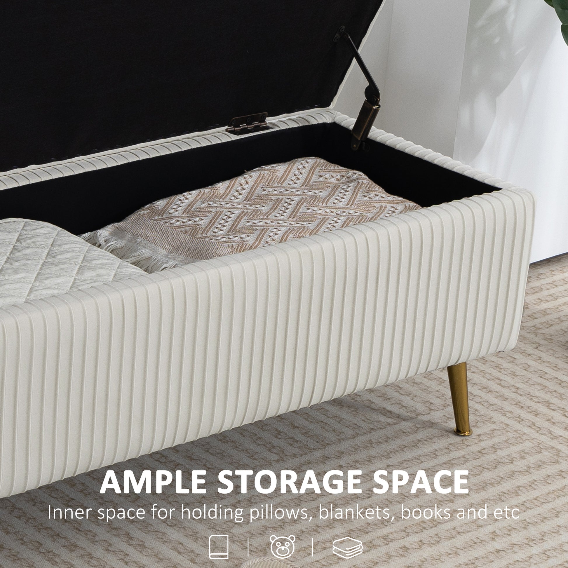 Storage Ottoman Bench 43" Beige - 485lbs Capacity-DECOROLALA