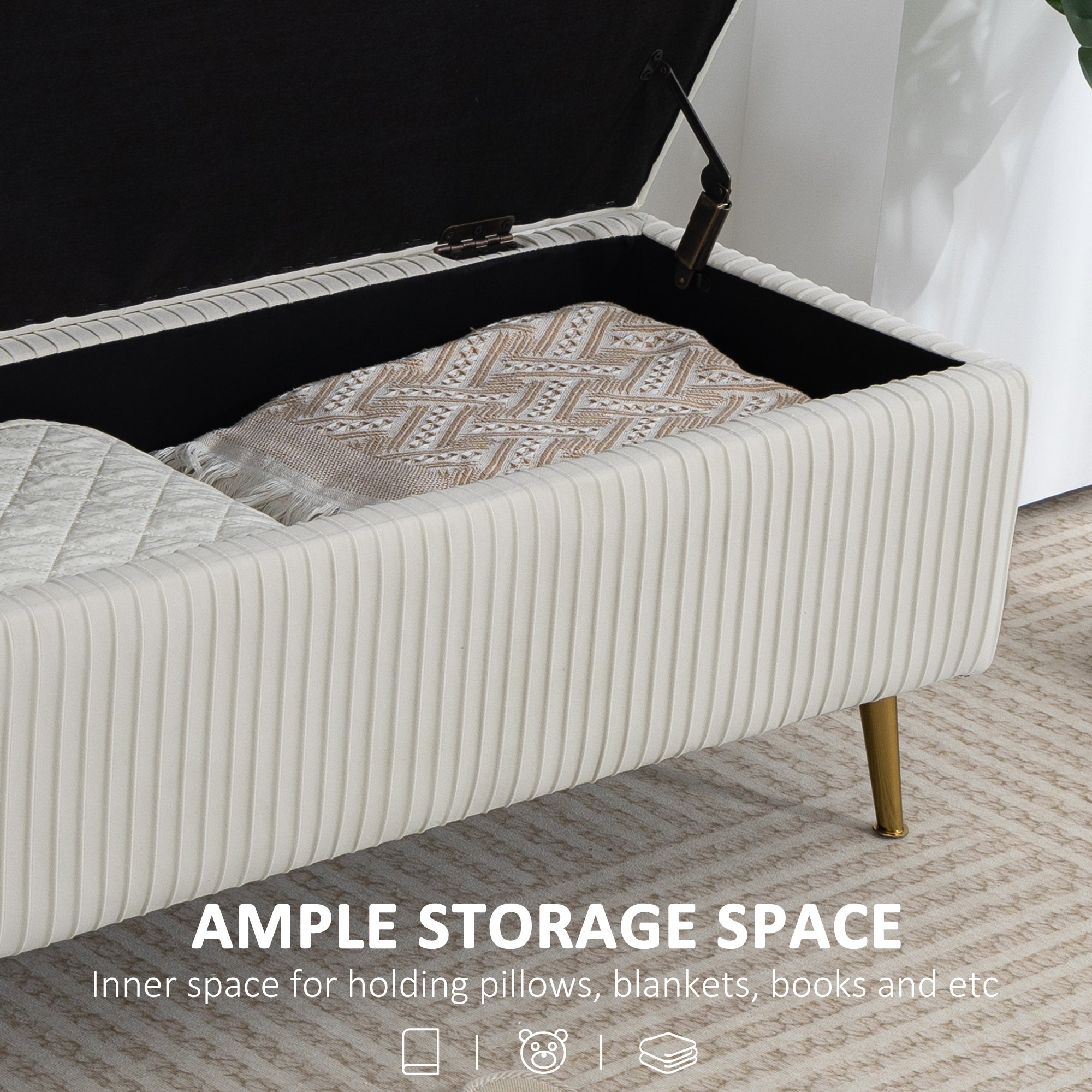Storage Ottoman Bench 43" Beige - 485lbs Capacity-DECOROLALA