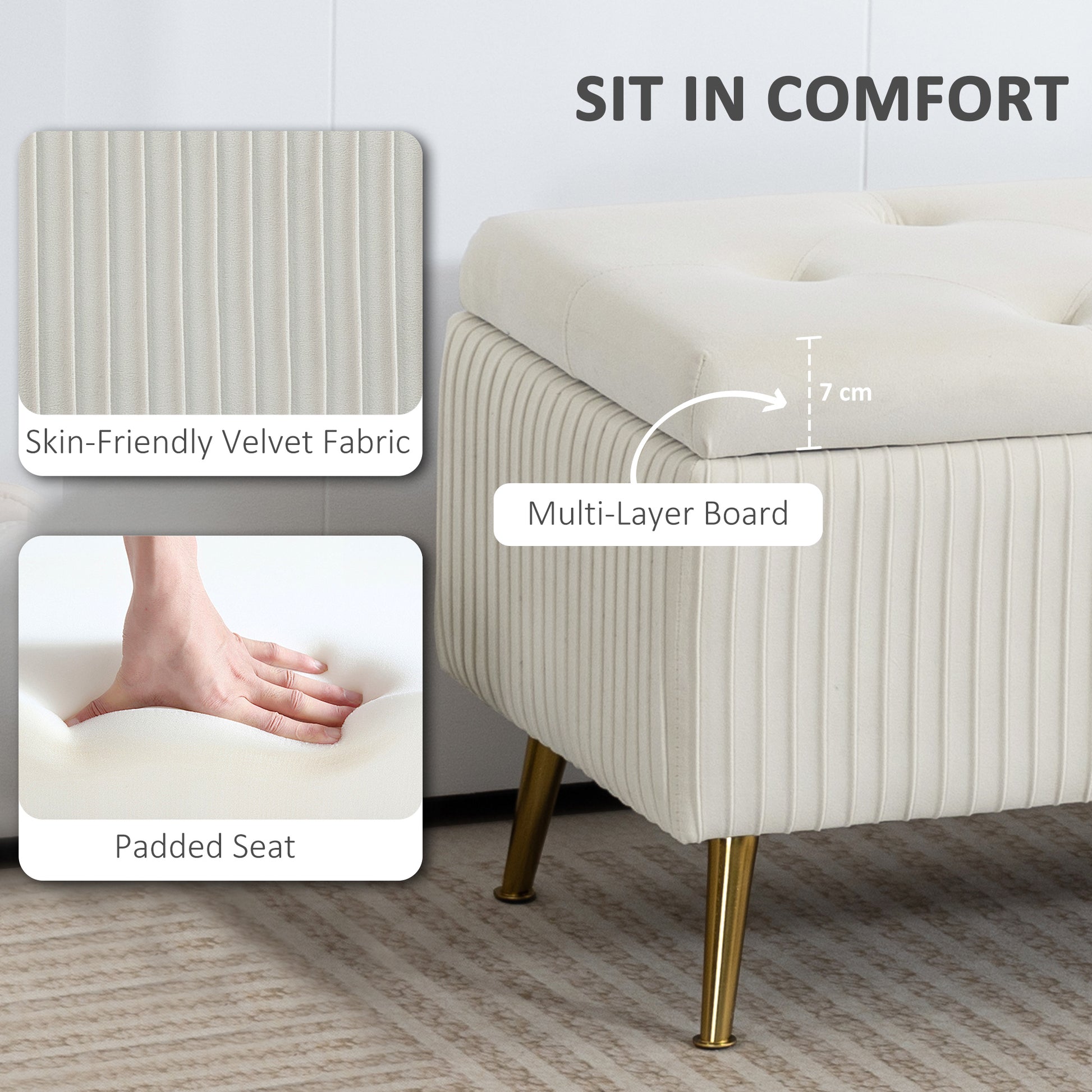 Storage Ottoman Bench 43" Beige - 485lbs Capacity-DECOROLALA