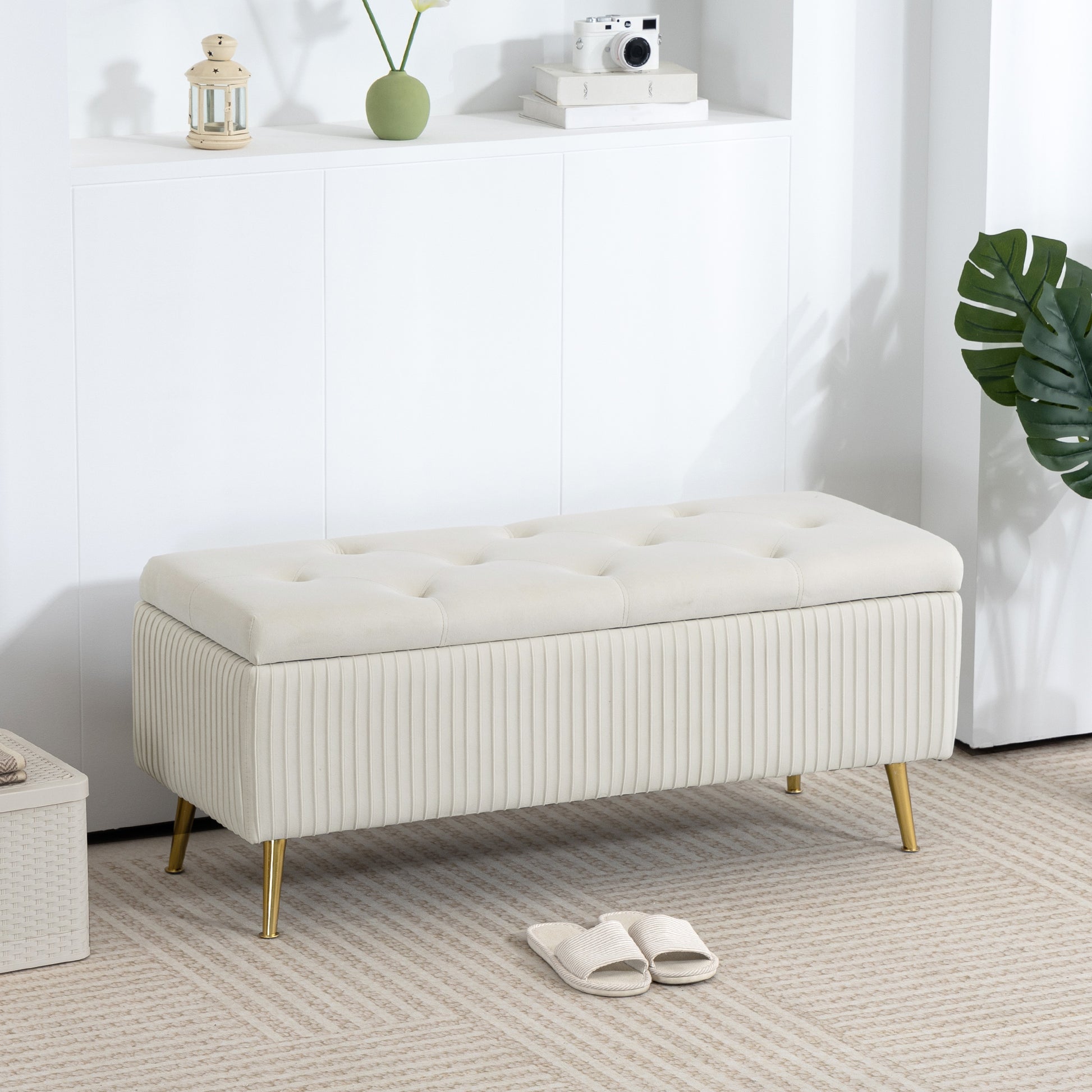 Storage Ottoman Bench 43" Beige - 485lbs Capacity-DECOROLALA