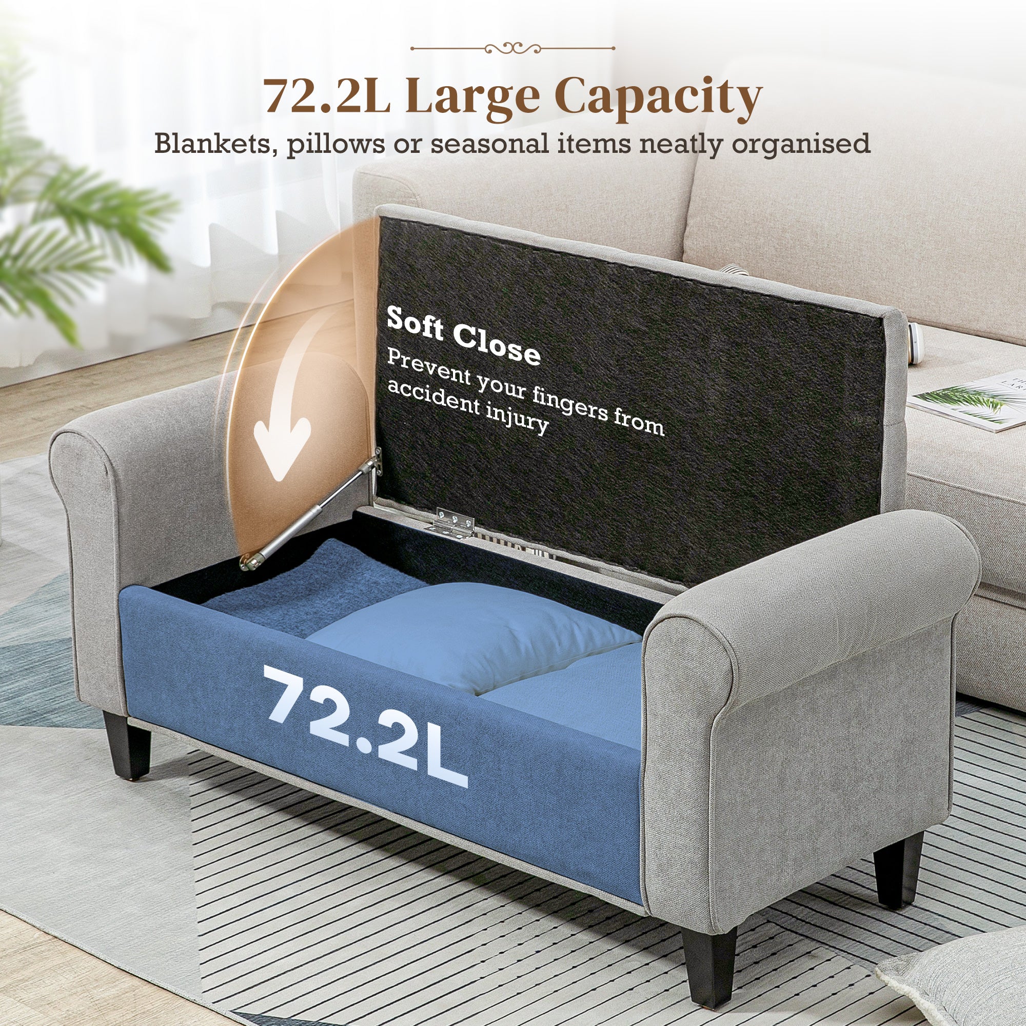 Storage Ottoman Bench 50" Light Grey Tufted-DECOROLALA