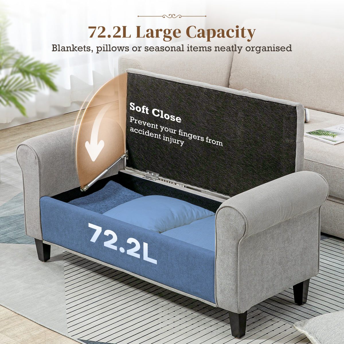 Storage Ottoman Bench 50" Light Grey Tufted-DECOROLALA