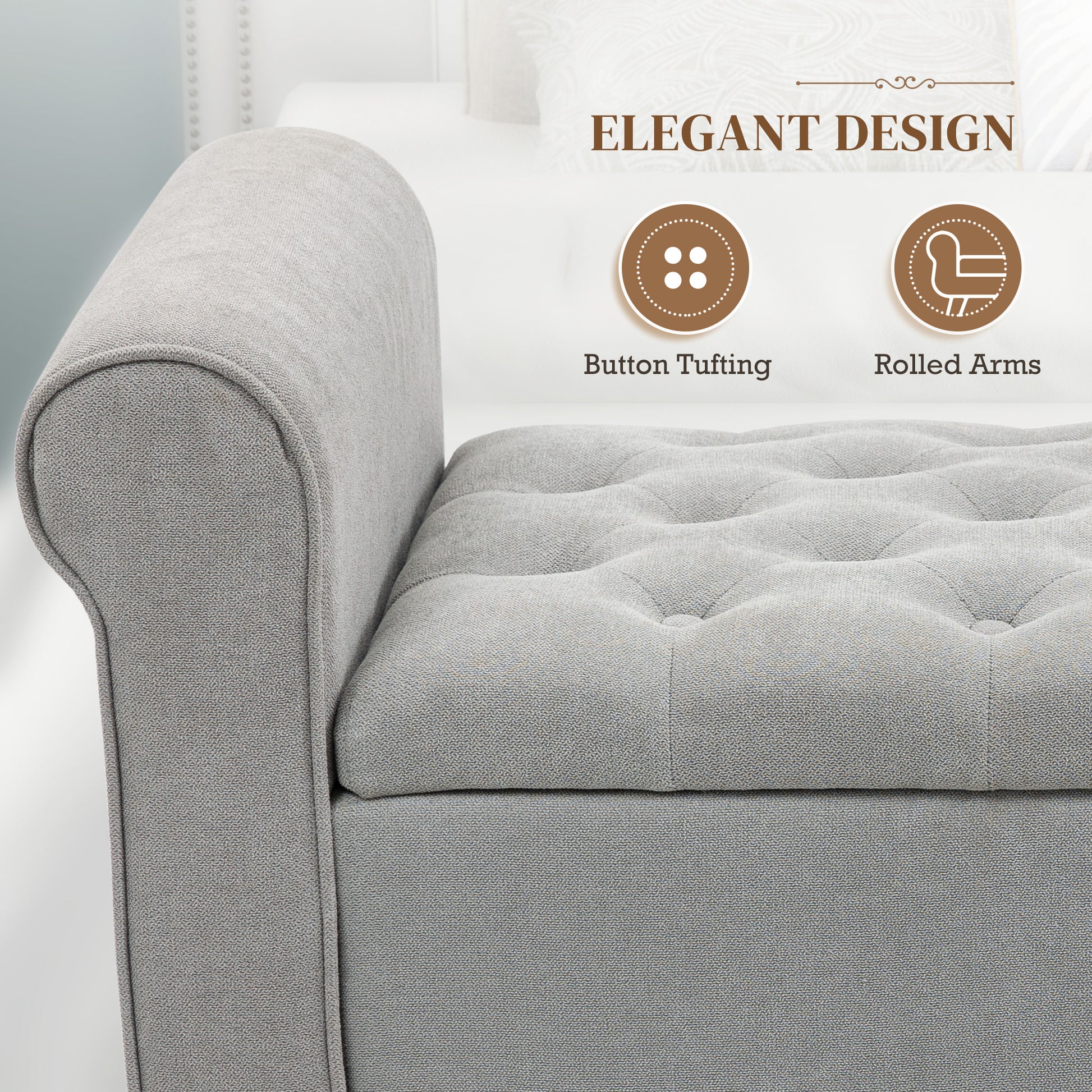 Storage Ottoman Bench 50" Light Grey Tufted-DECOROLALA