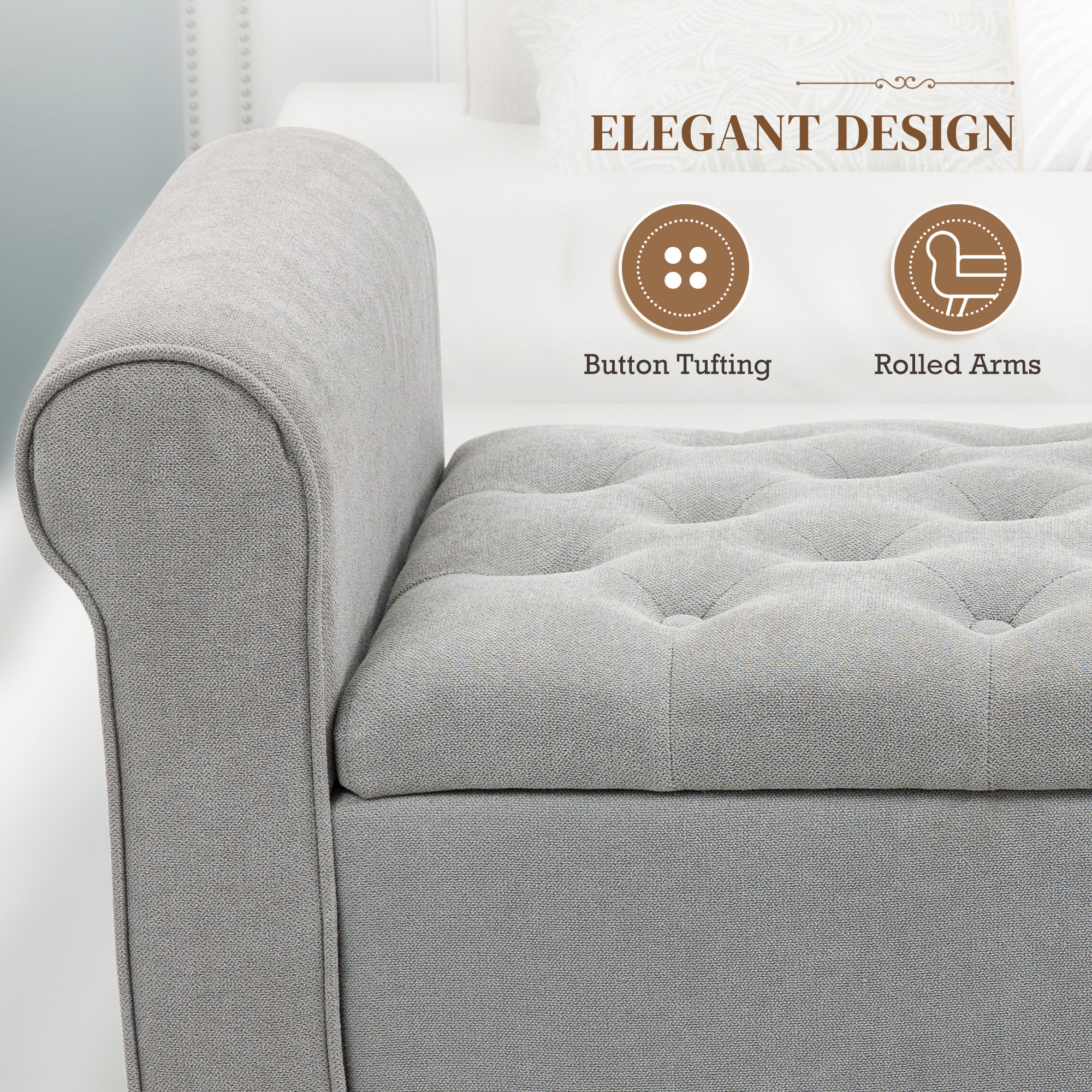 Storage Ottoman Bench 50" Light Grey Tufted-DECOROLALA