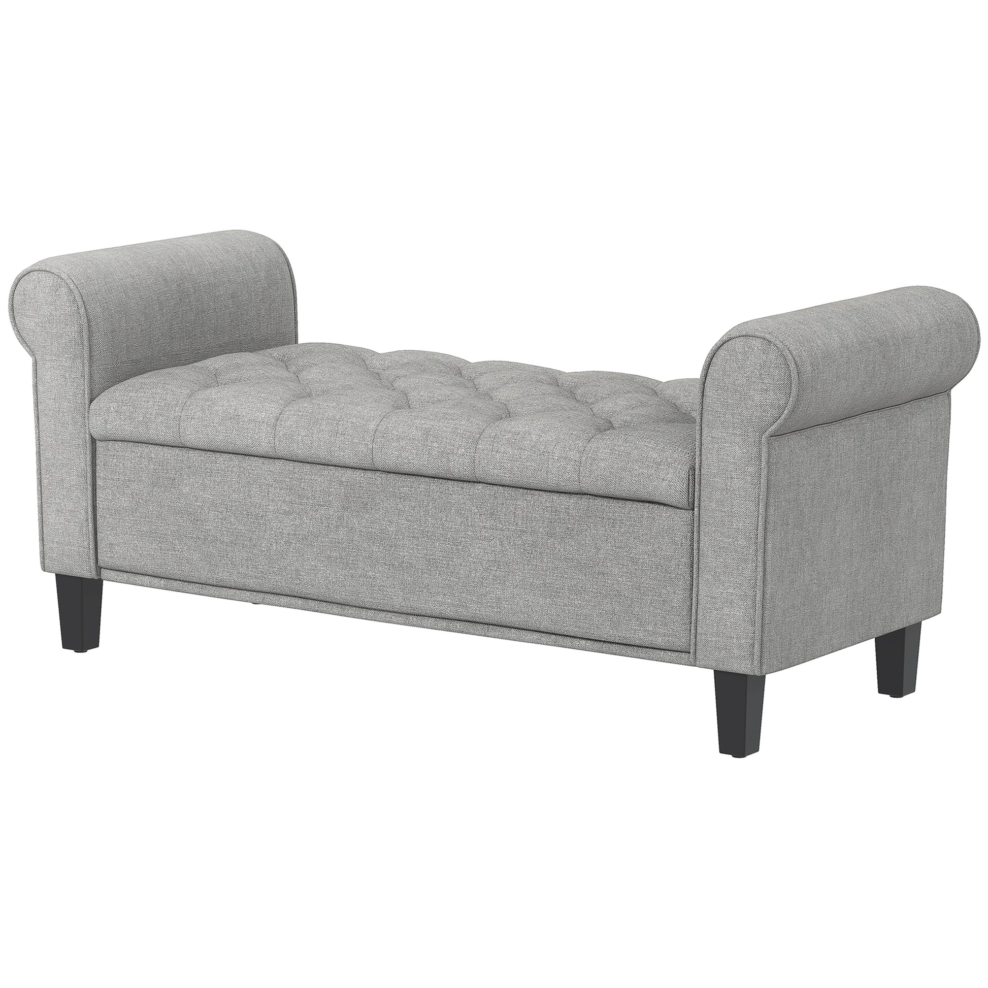 Storage Ottoman Bench 50" Light Grey Tufted-DECOROLALA