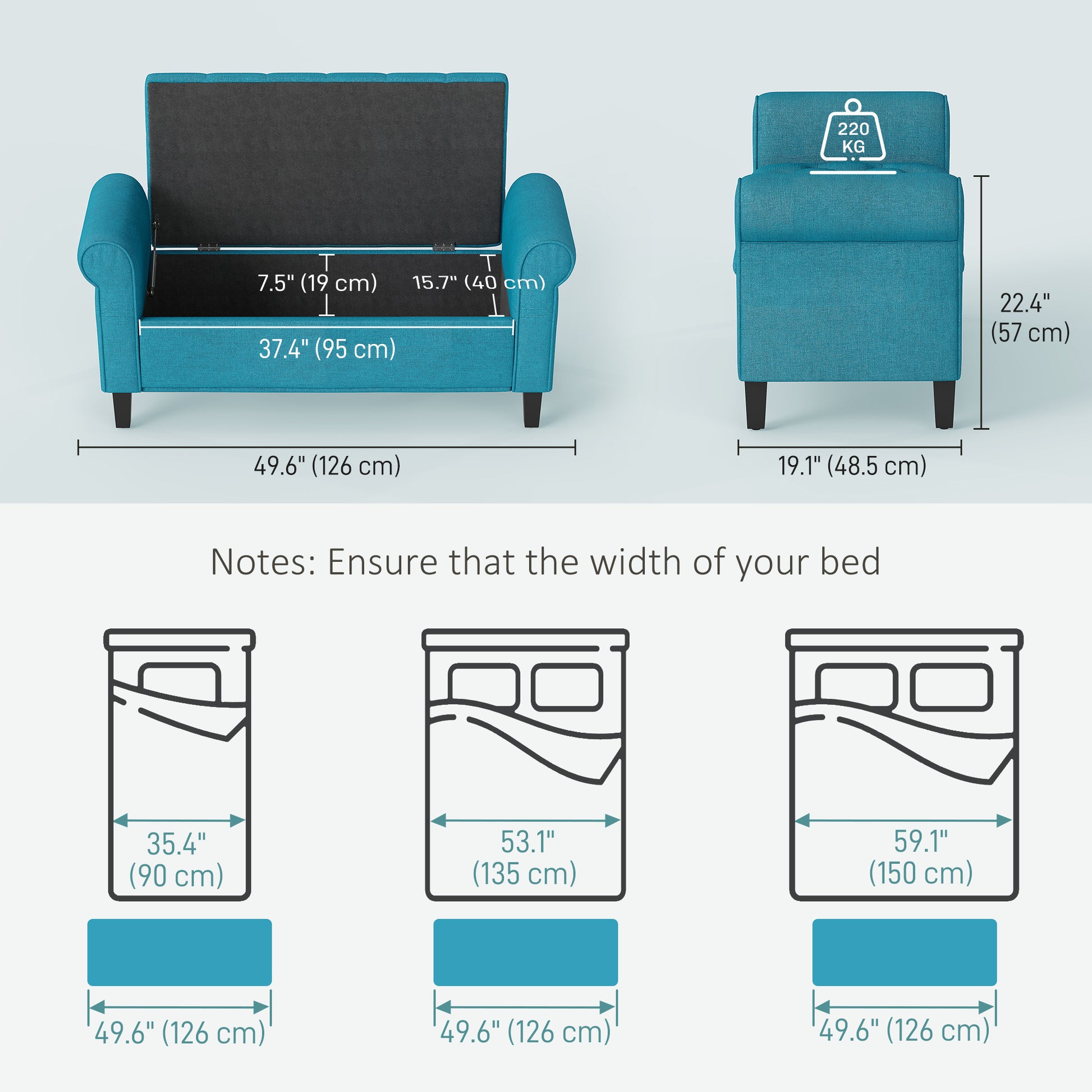 Storage Ottoman Bench 50" Teal Button Tufted-DECOROLALA