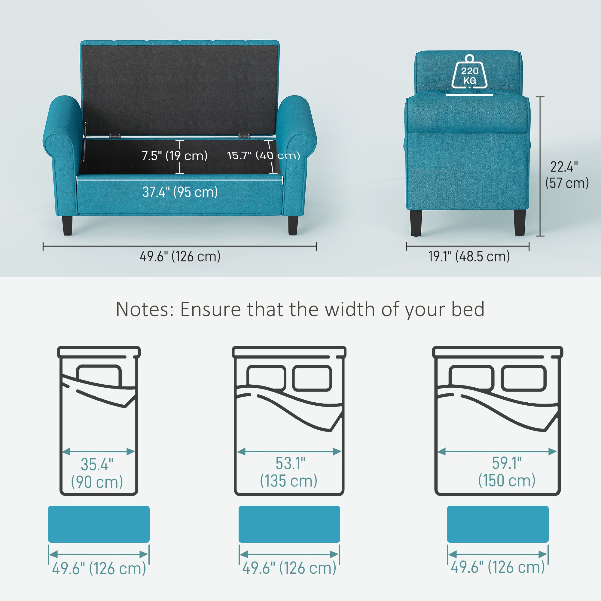 Storage Ottoman Bench 50" Teal Button Tufted-DECOROLALA