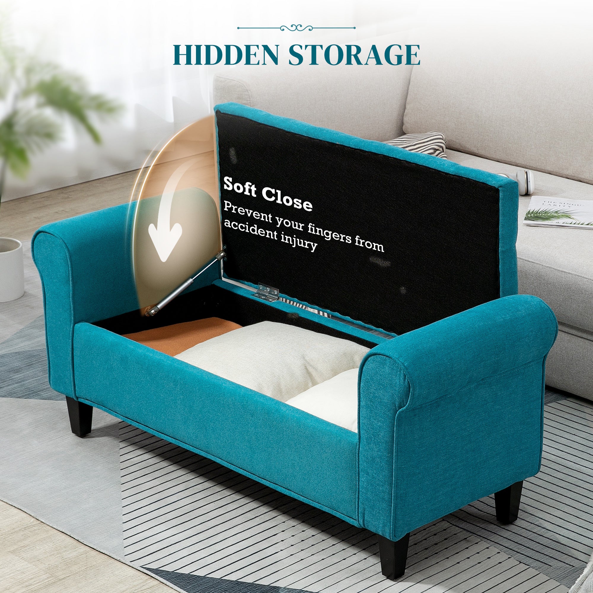 Storage Ottoman Bench 50" Teal Button Tufted-DECOROLALA