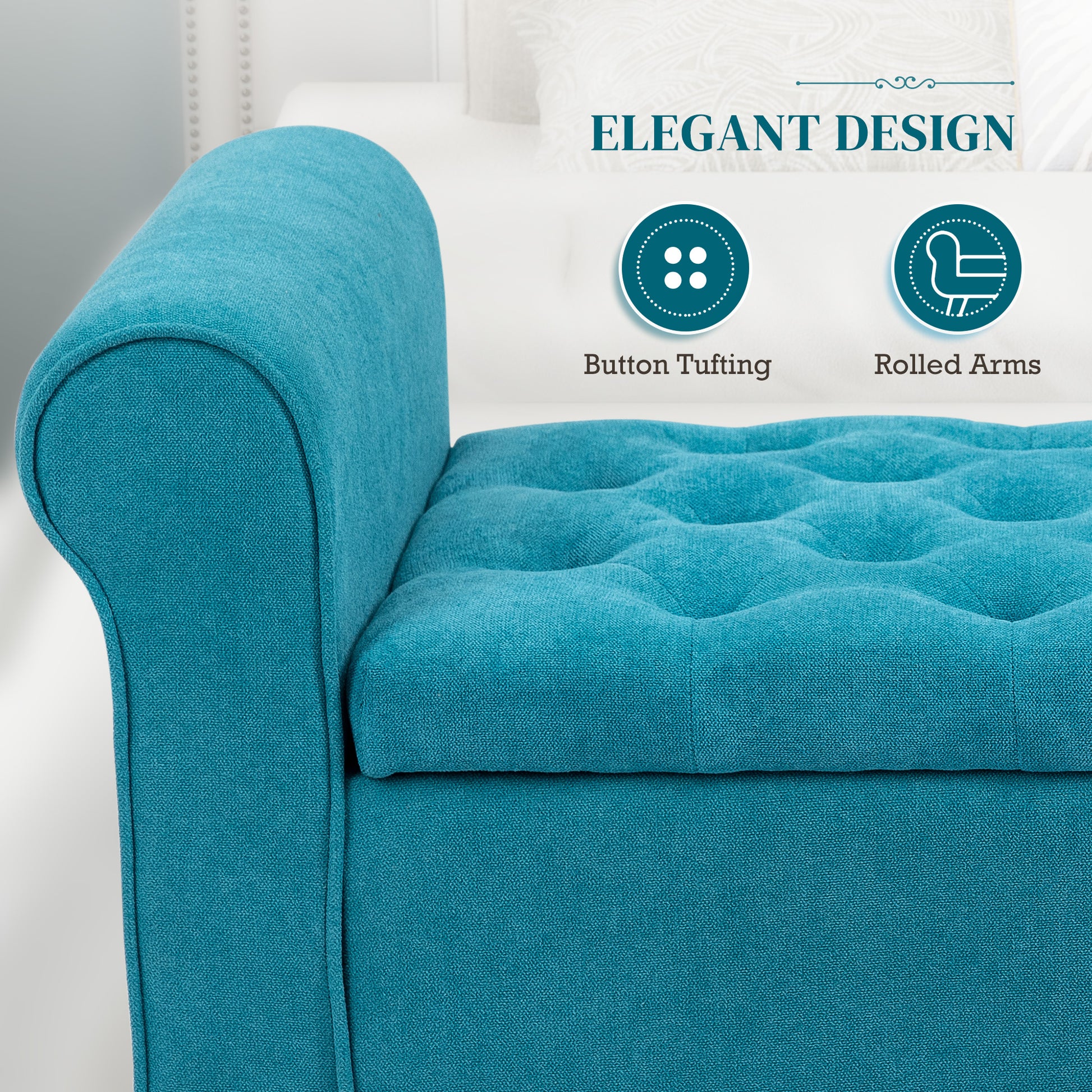 Storage Ottoman Bench 50" Teal Button Tufted-DECOROLALA