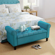 Storage Ottoman Bench 50" Teal Button Tufted-DECOROLALA