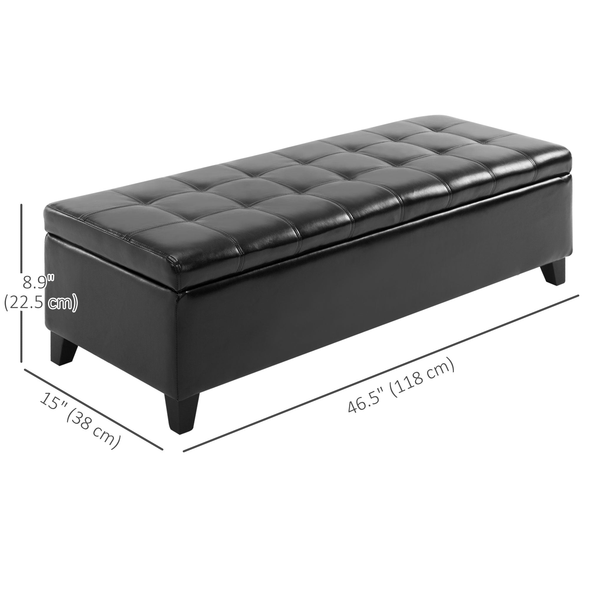 Storage Ottoman Bench 51" Black PU Leather-DECOROLALA