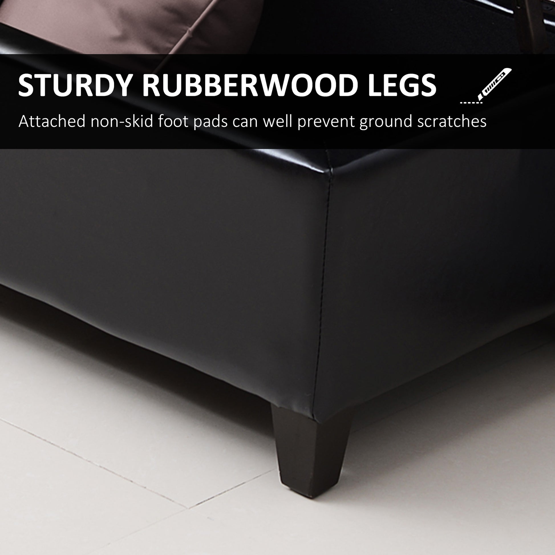Storage Ottoman Bench 51" Black PU Leather-DECOROLALA