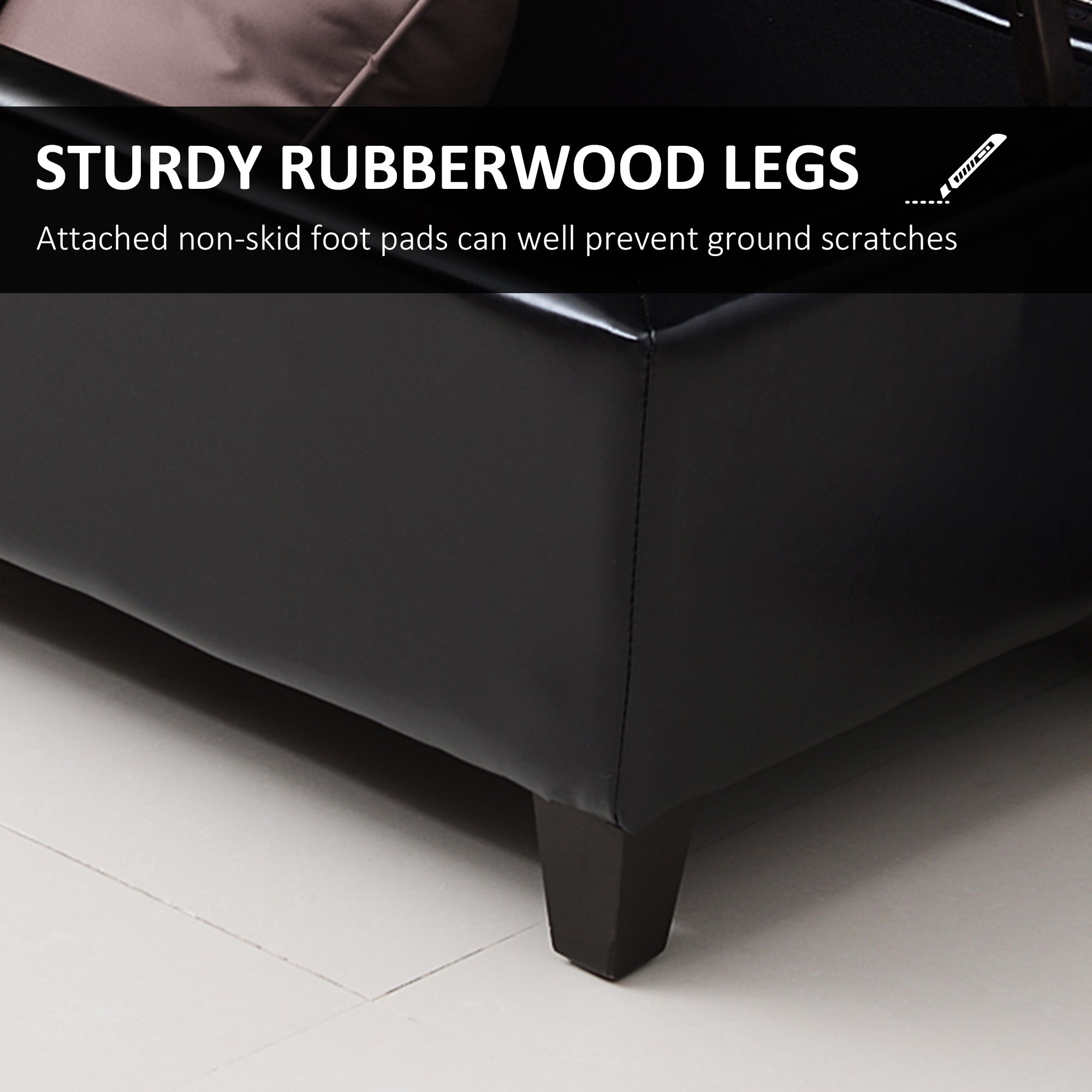 Storage Ottoman Bench 51" Black PU Leather-DECOROLALA