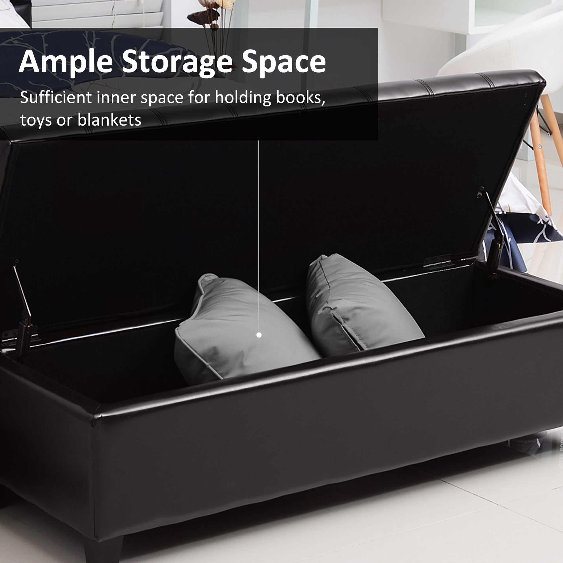 Storage Ottoman Bench - 51" Brown PU Leather-DECOROLALA