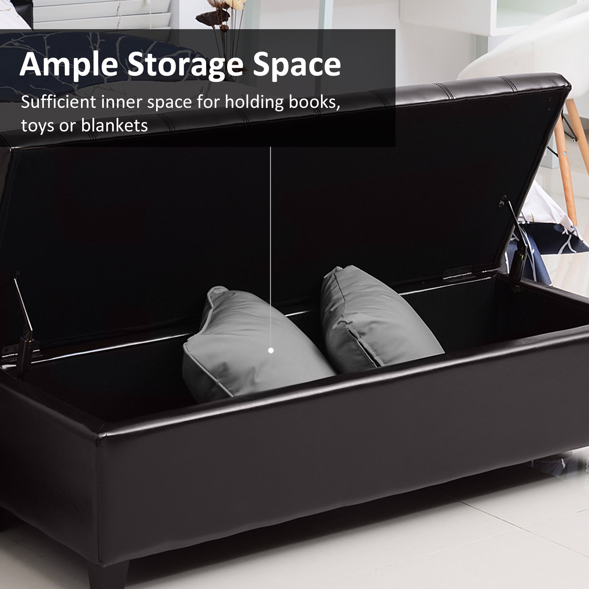 Storage Ottoman Bench - 51" Brown PU Leather-DECOROLALA