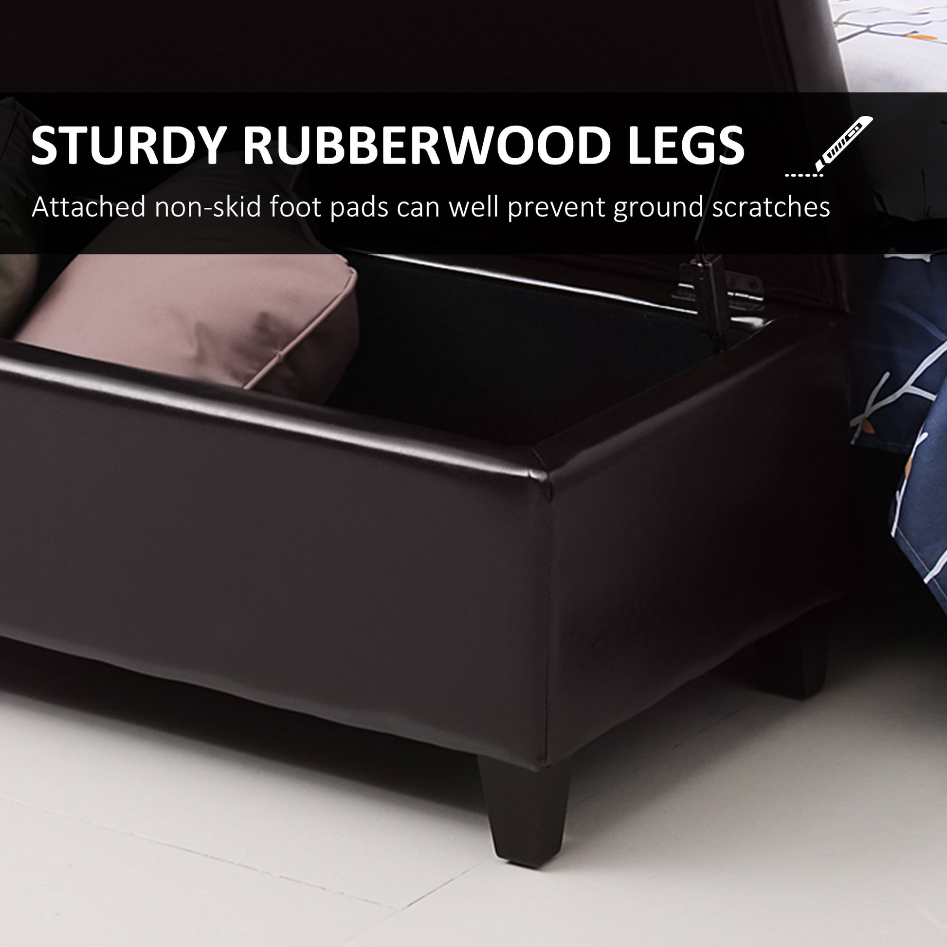 Storage Ottoman Bench - 51" Brown PU Leather-DECOROLALA