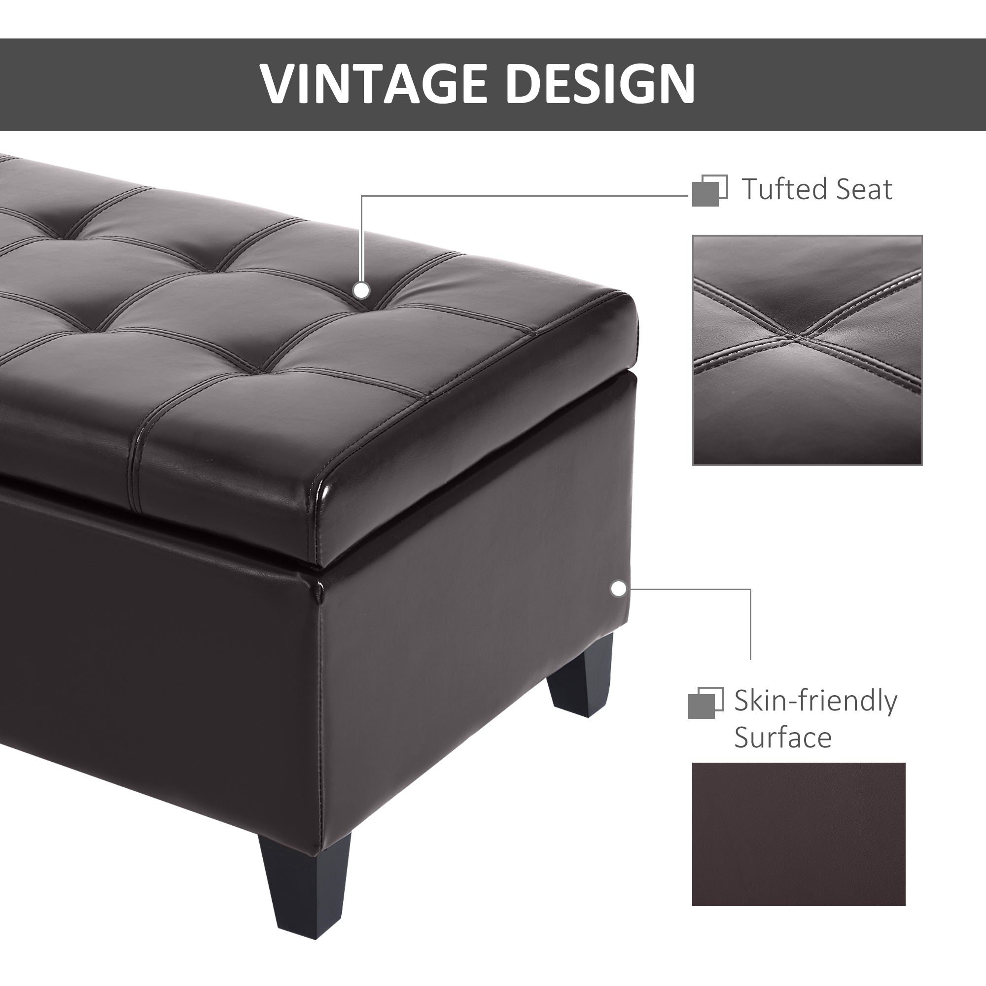 Storage Ottoman Bench - 51" Brown PU Leather-DECOROLALA