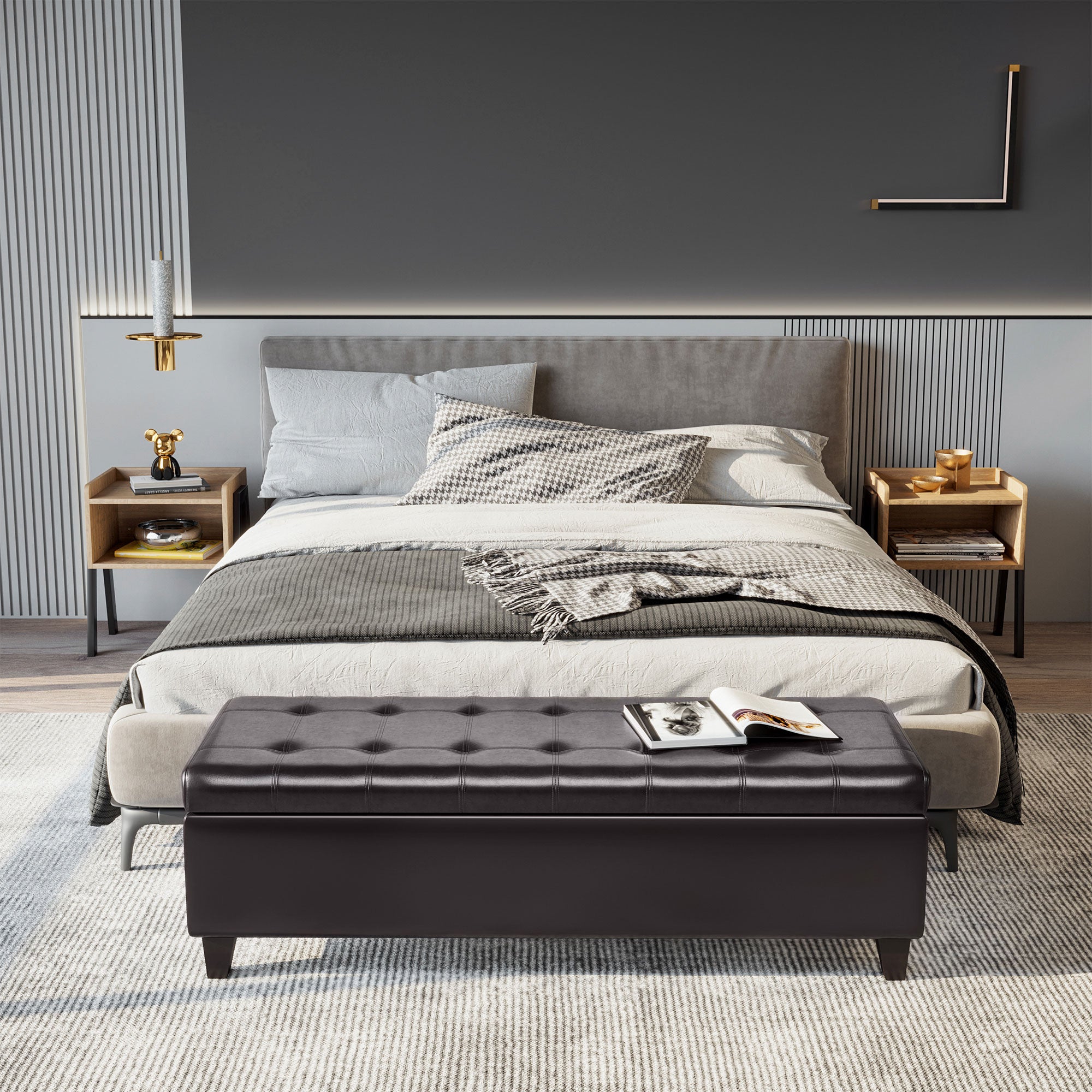 Storage Ottoman Bench - 51" Brown PU Leather-DECOROLALA