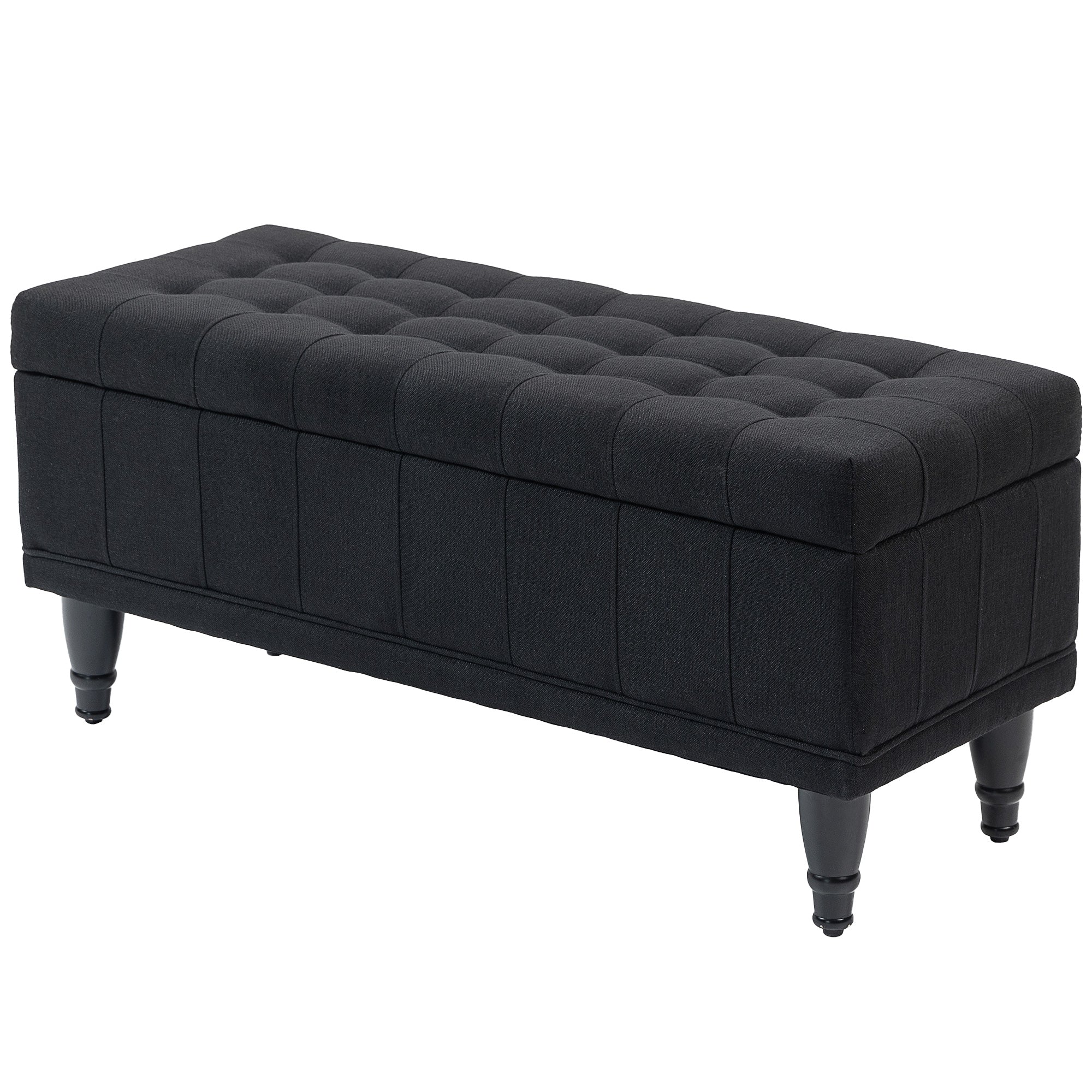 Storage Ottoman Bench - Black Linen 42"-DECOROLALA