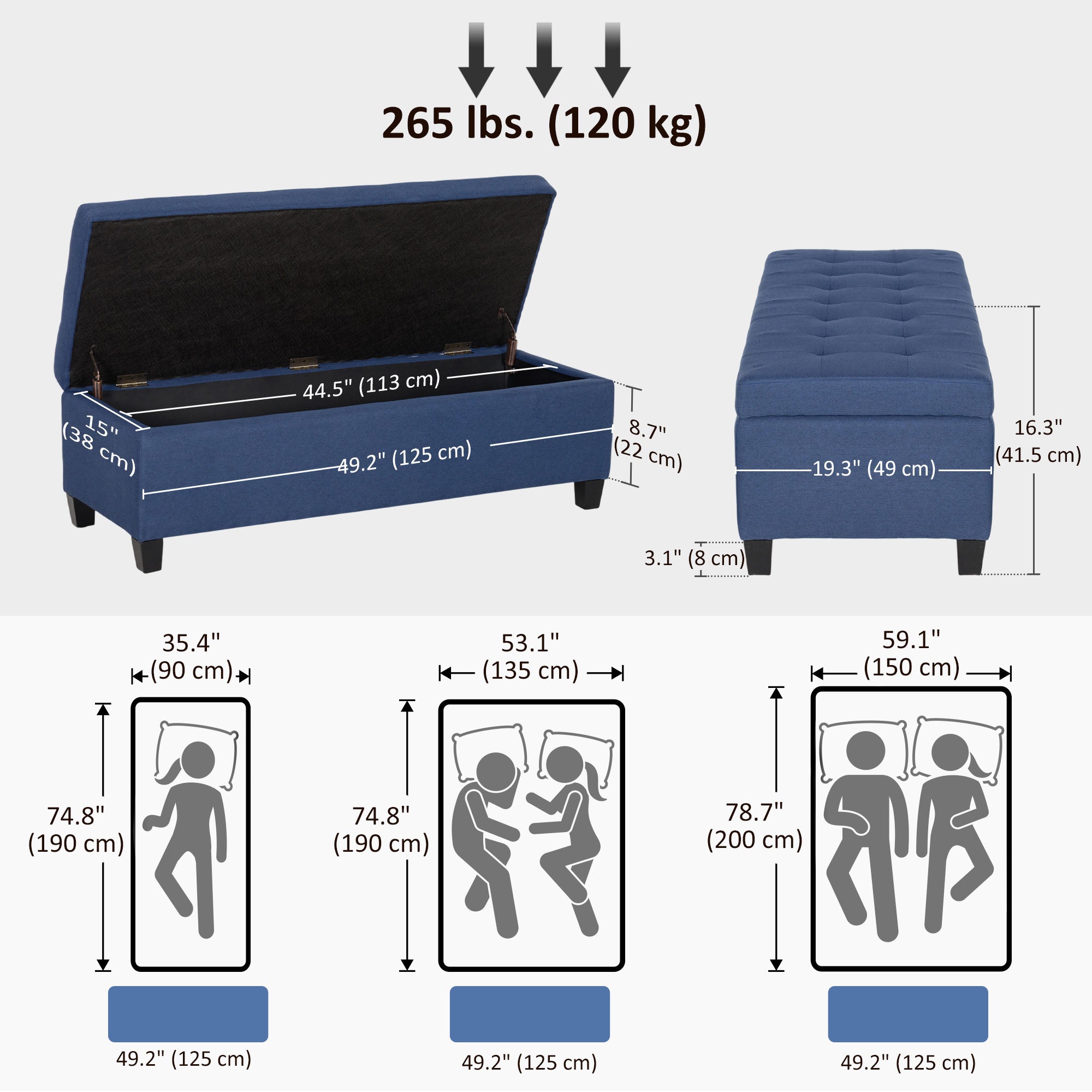 Storage Ottoman Bench - Blue Tufted-DECOROLALA