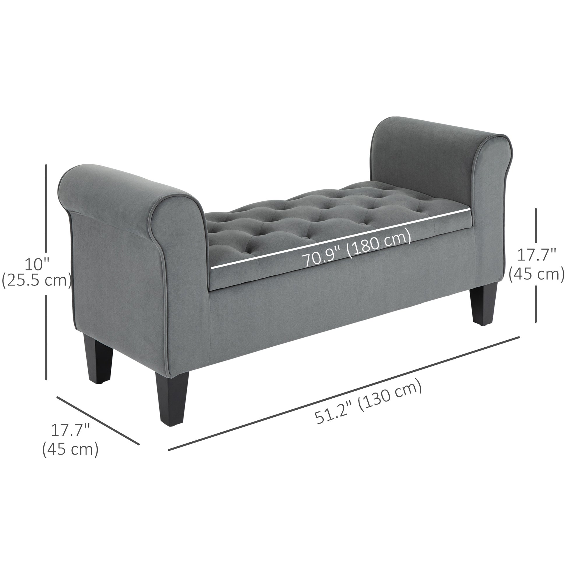 Storage Ottoman Bench Button Tufted Grey-DECOROLALA