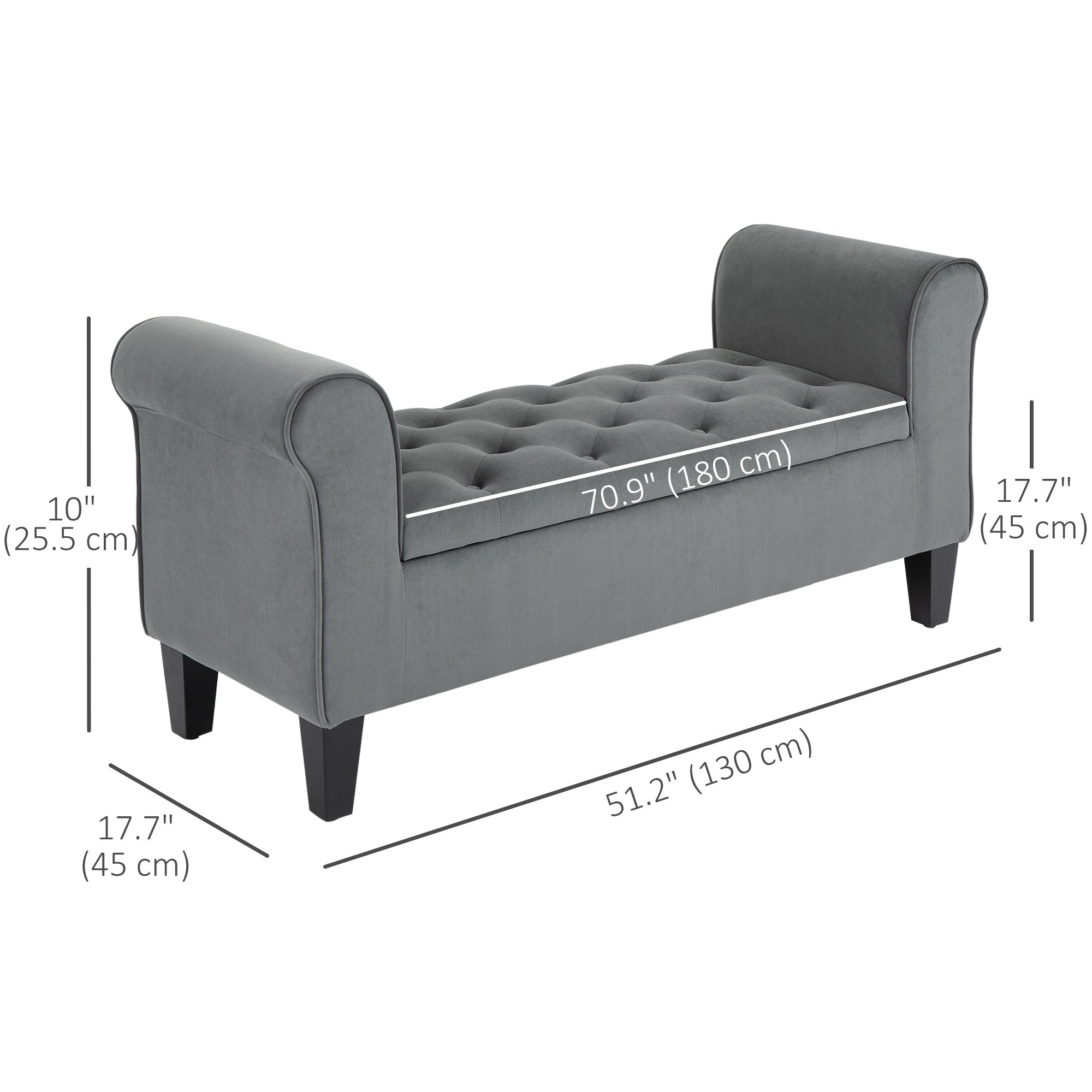 Storage Ottoman Bench Button Tufted Grey-DECOROLALA