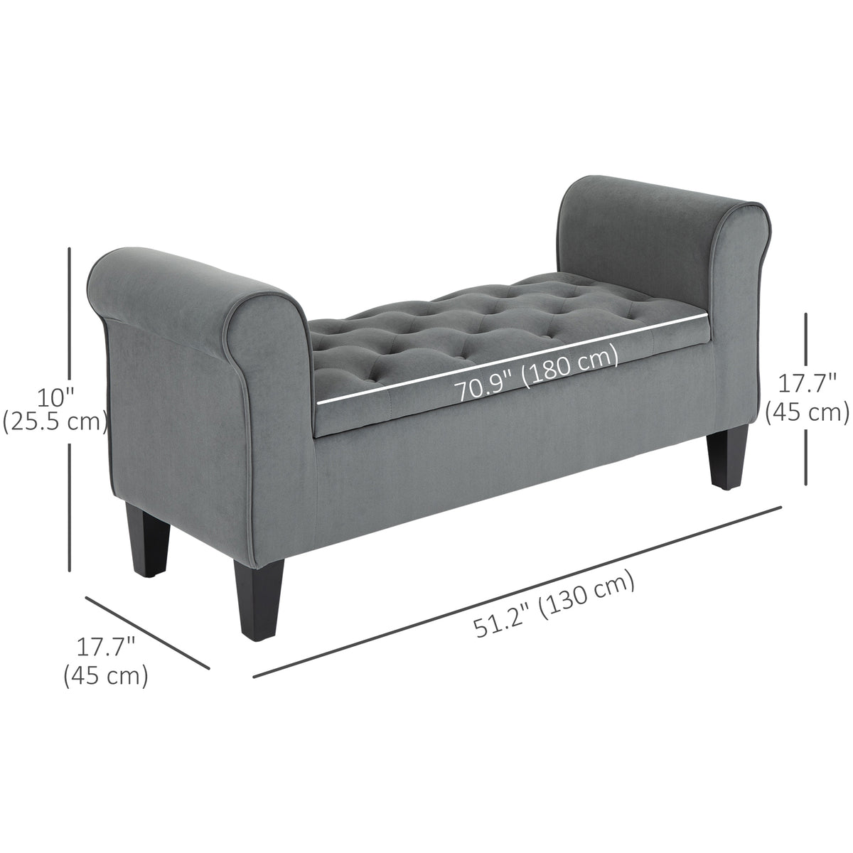 Storage Ottoman Bench Button Tufted Grey-DECOROLALA