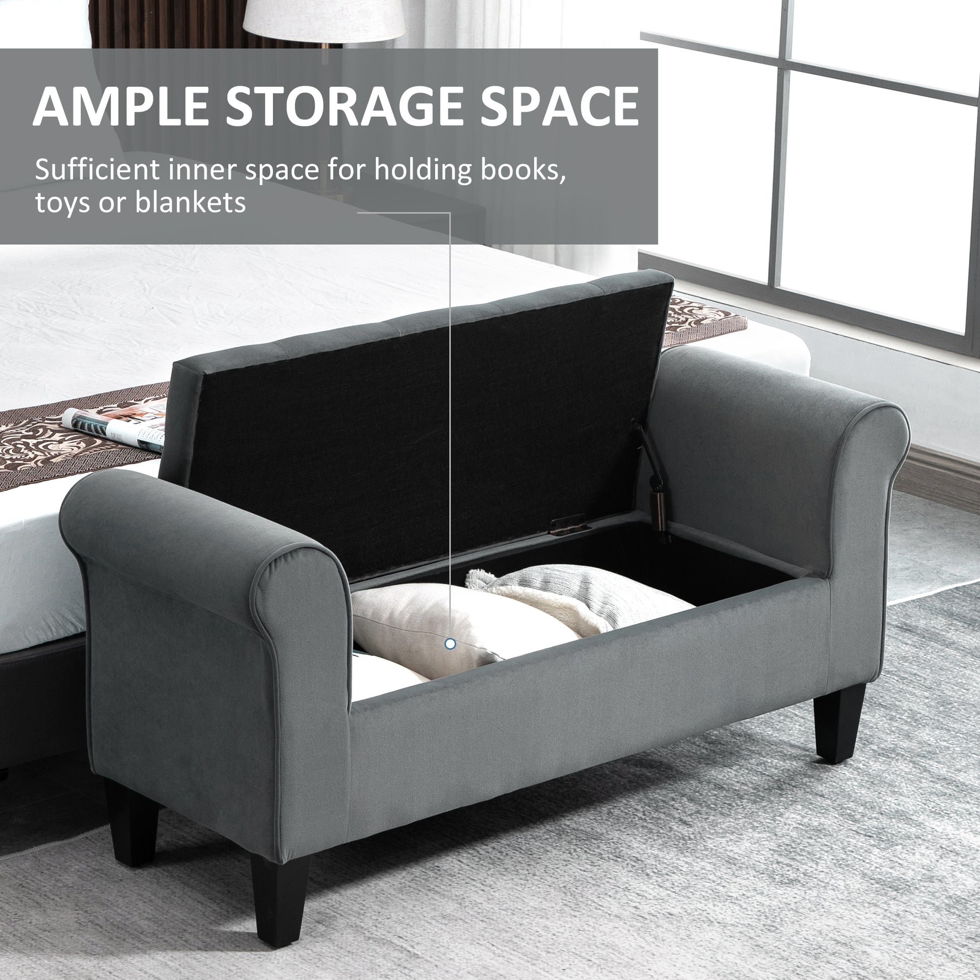 Storage Ottoman Bench Button Tufted Grey-DECOROLALA