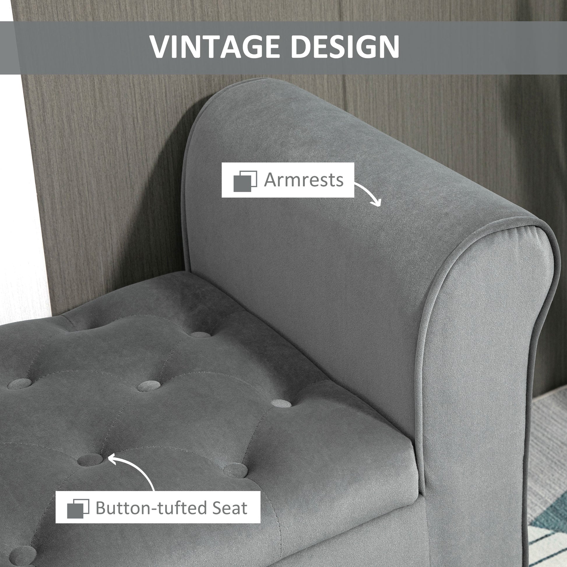 Storage Ottoman Bench Button Tufted Grey-DECOROLALA
