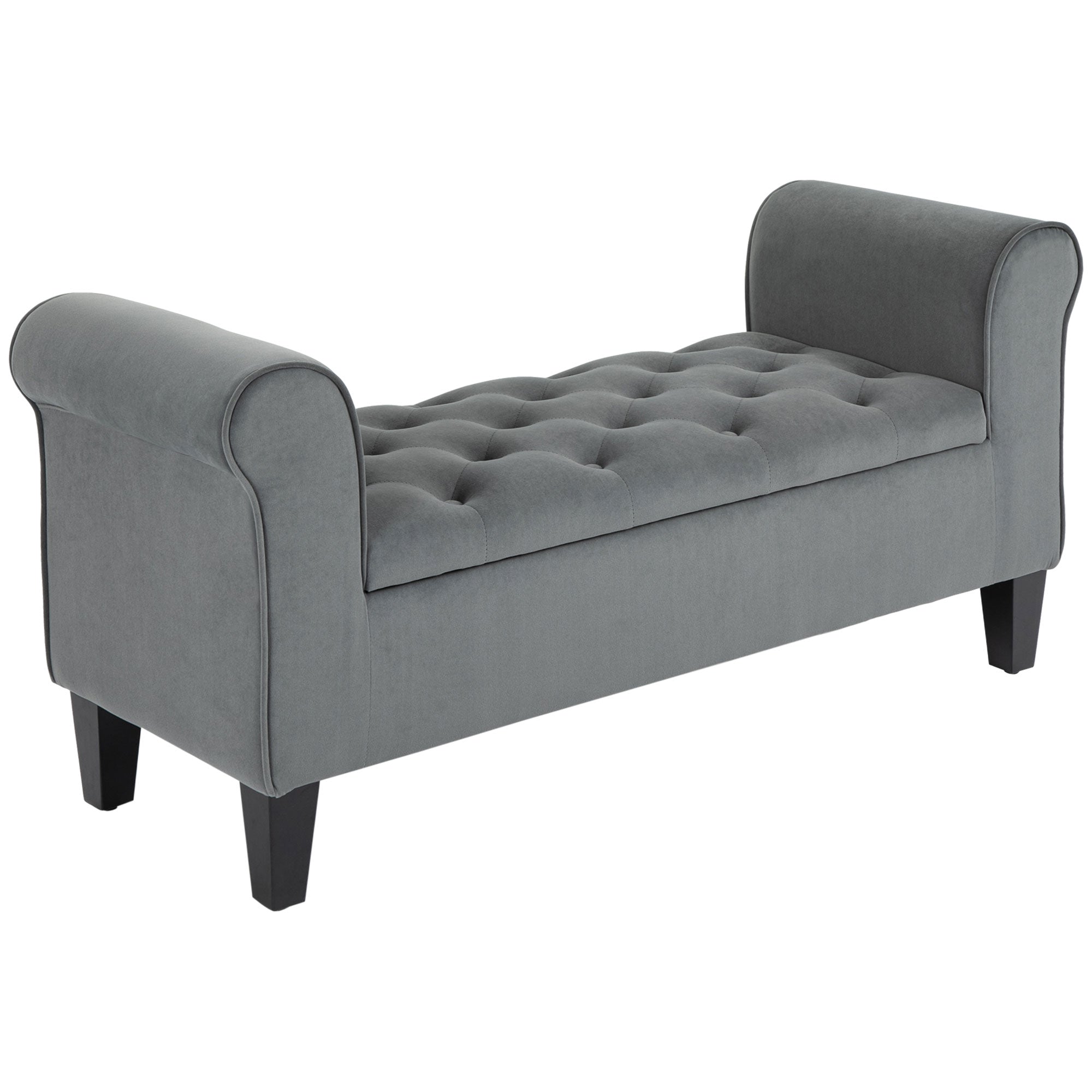 Storage Ottoman Bench Button Tufted Grey-DECOROLALA