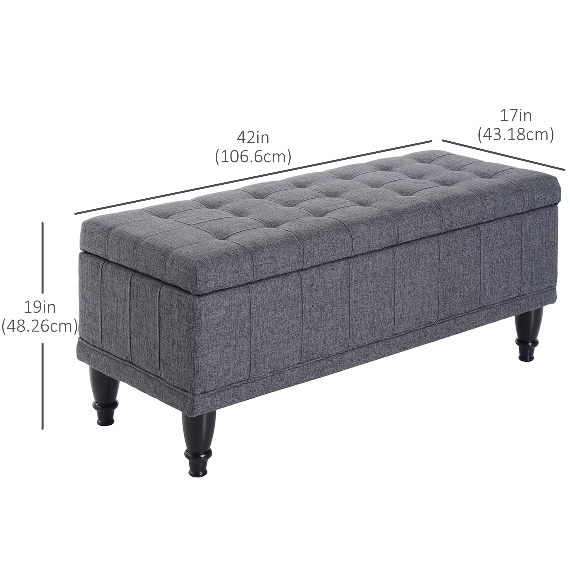 Storage Ottoman Bench - Dark Grey 42" Linen-DECOROLALA