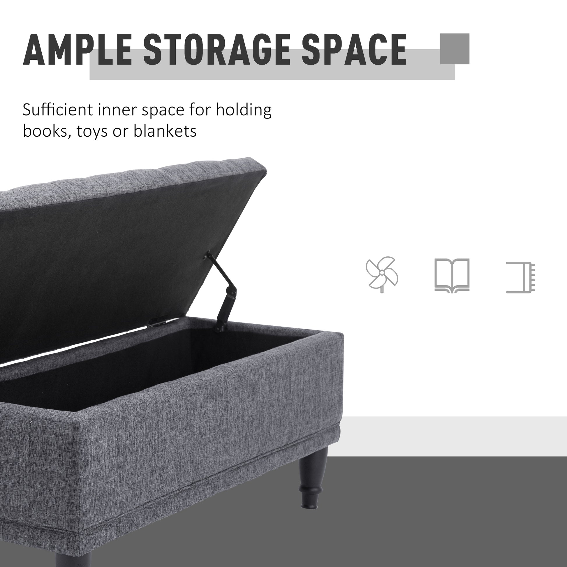 Storage Ottoman Bench - Dark Grey 42" Linen-DECOROLALA